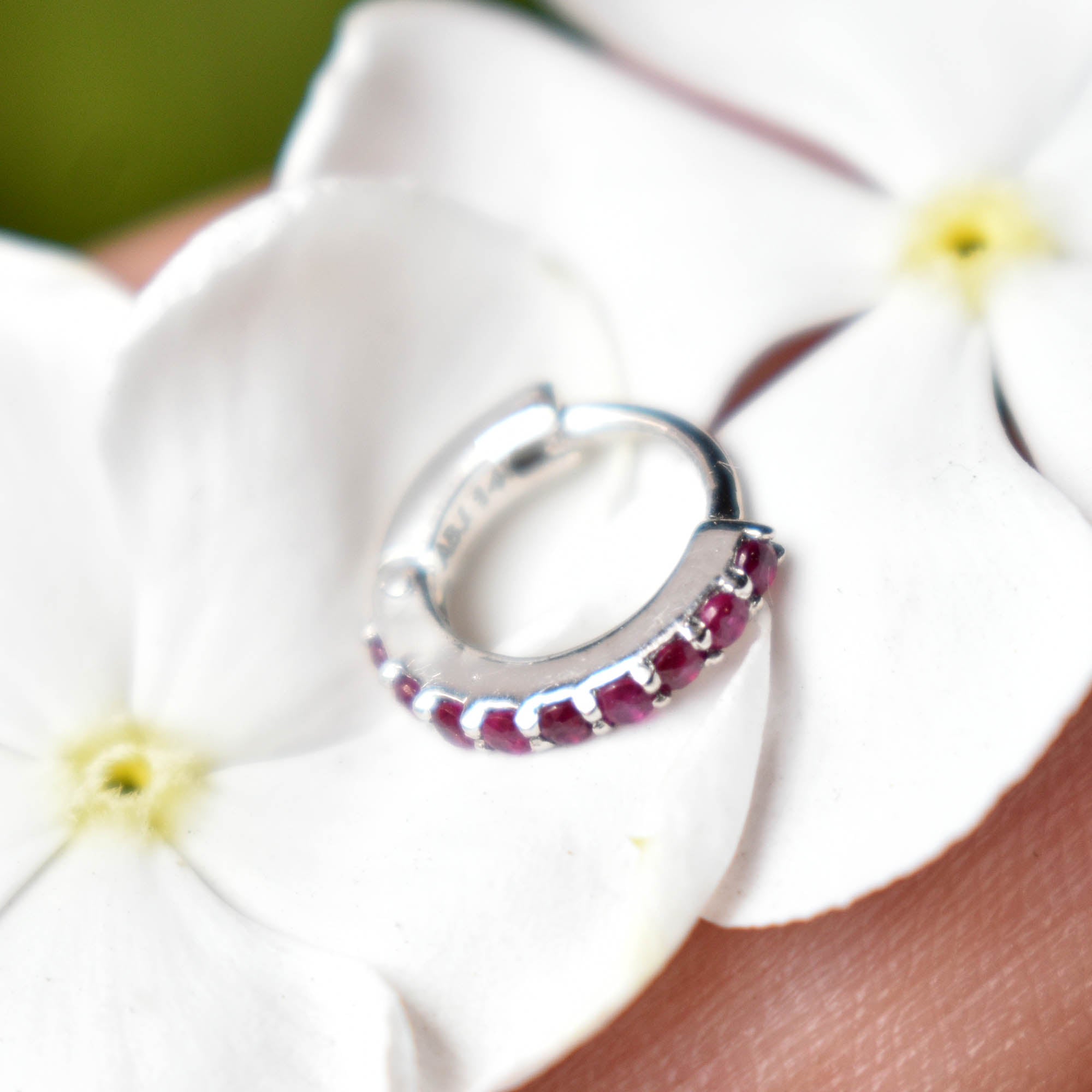 6-13mm Single Line Ruby Hinged Hoop, 20g