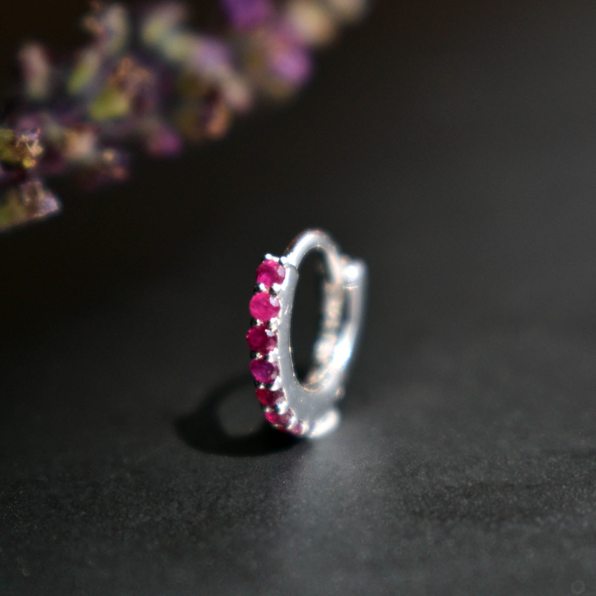 6-13mm Single Line Ruby Hinged Hoop, 20g