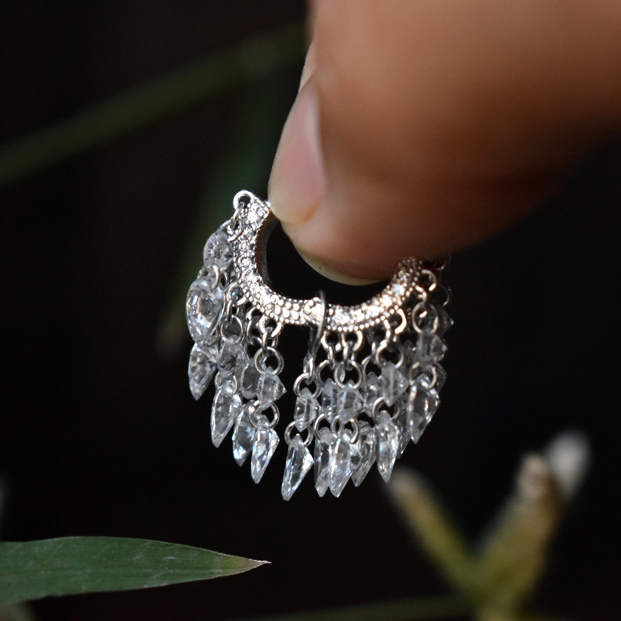 Round & Pear Dangling Drilled Diamond Tassel Hoops