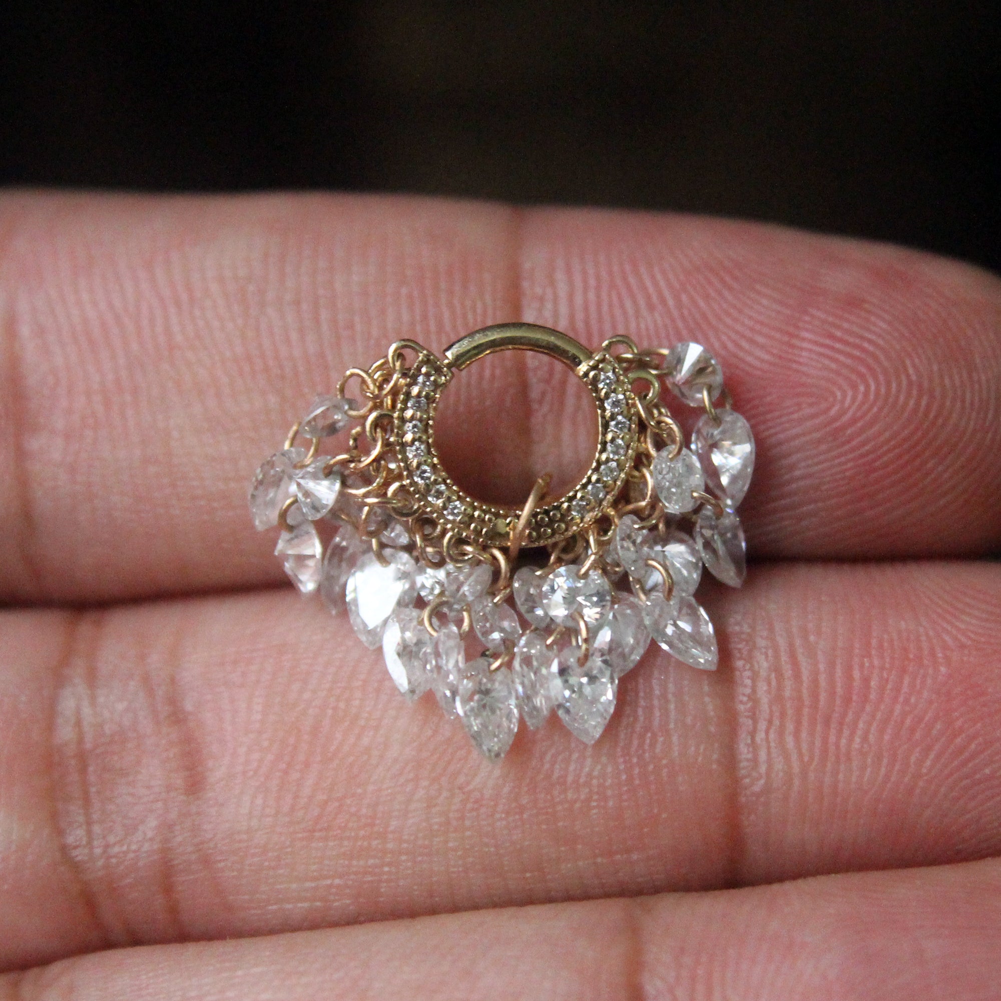 Round & Pear Dangling Drilled Diamond Tassel Hoops