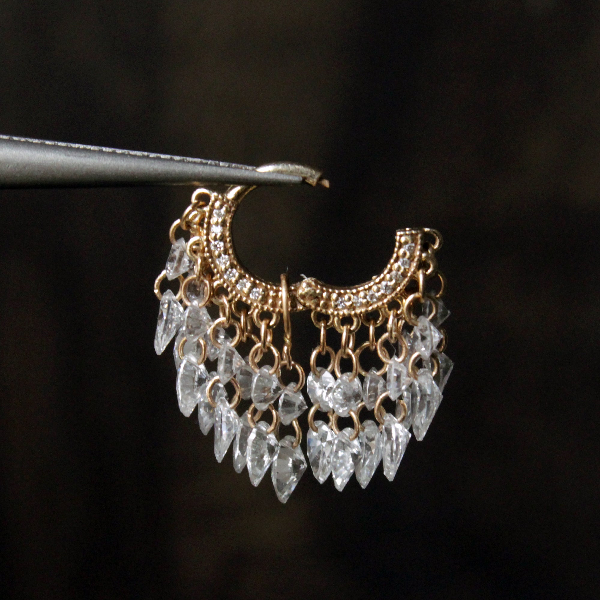 Round & Pear Dangling Drilled Diamond Tassel Hoops