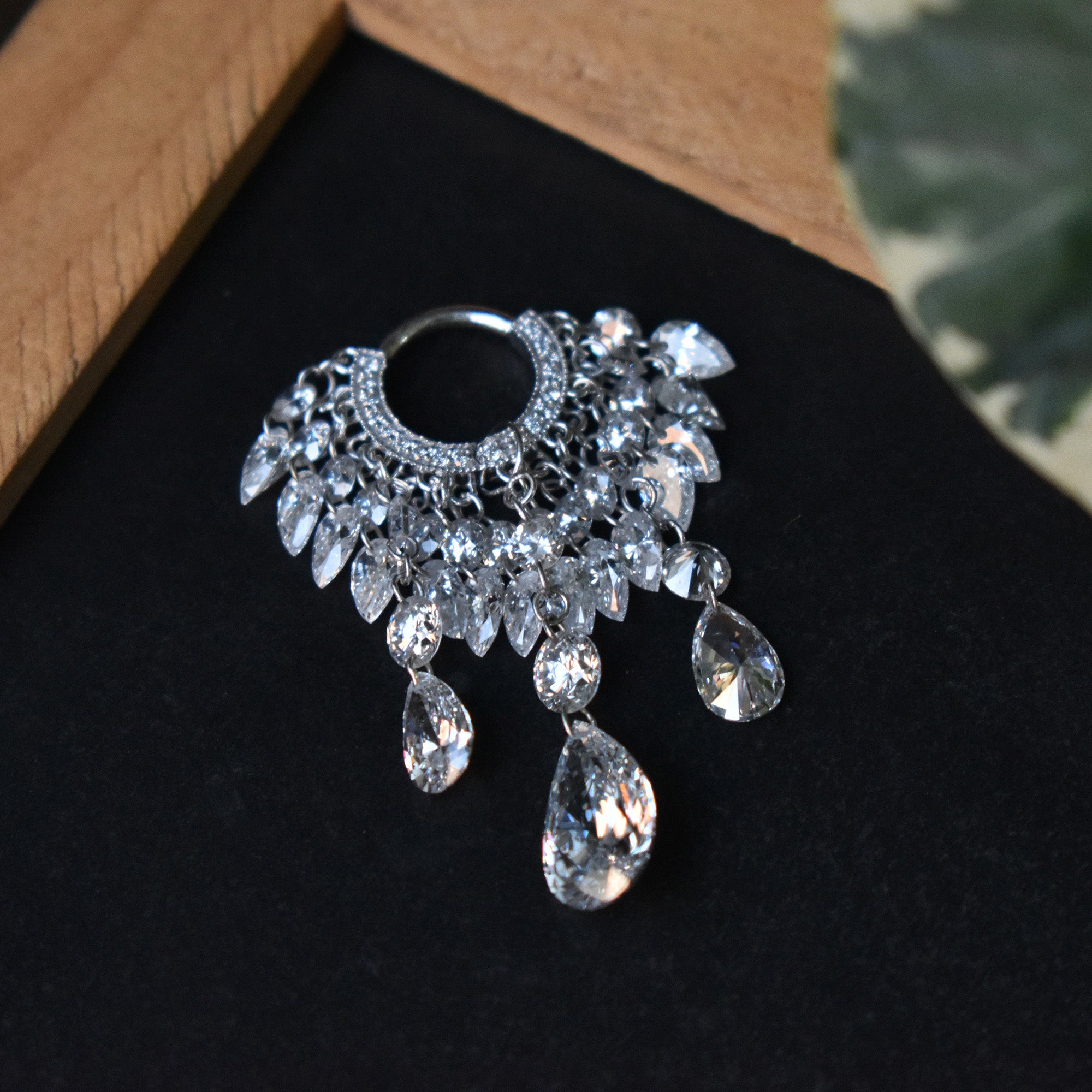 Grand Tassel Hoop with Round & Pear Drilled Diamonds