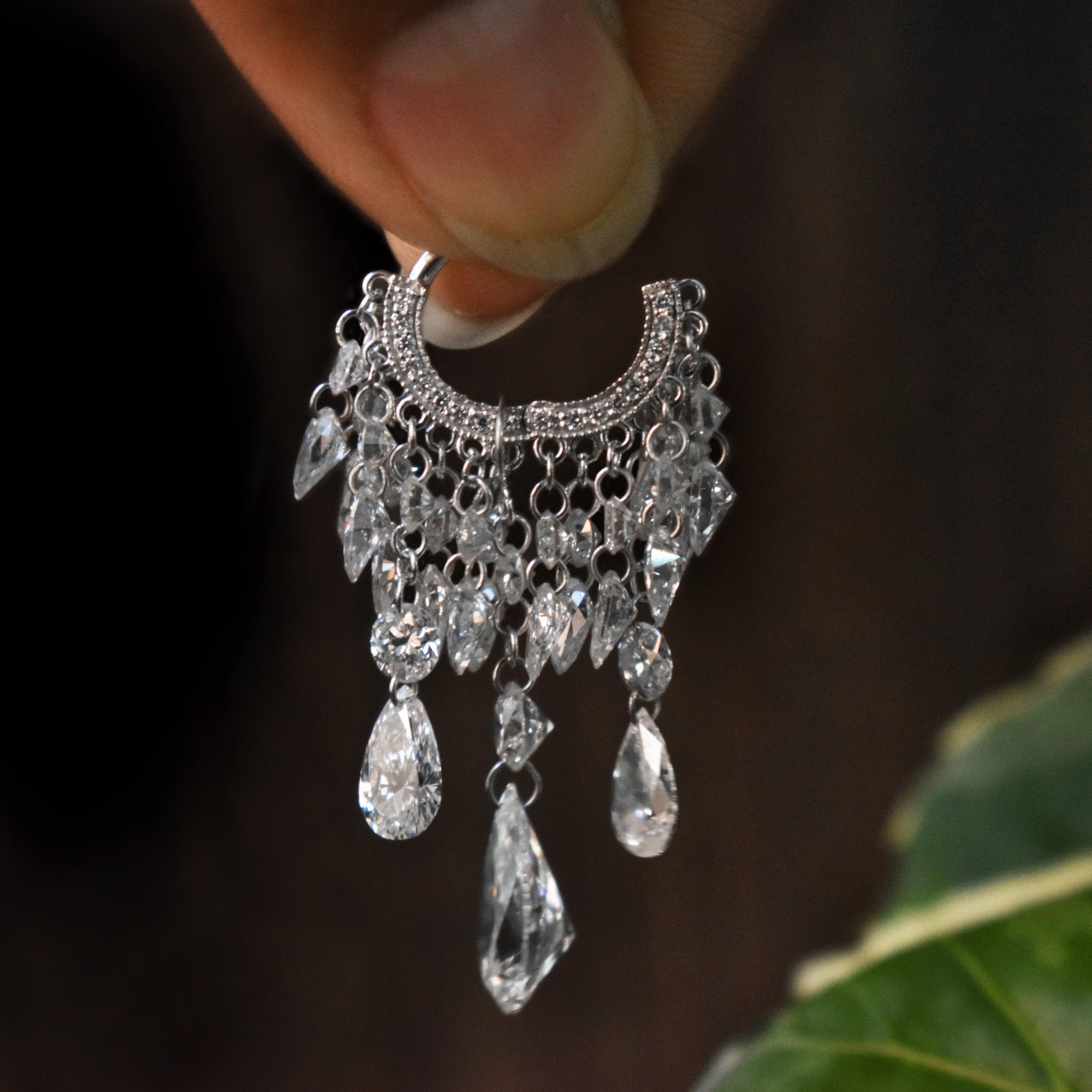 Grand Tassel Hoop with Round & Pear Drilled Diamonds