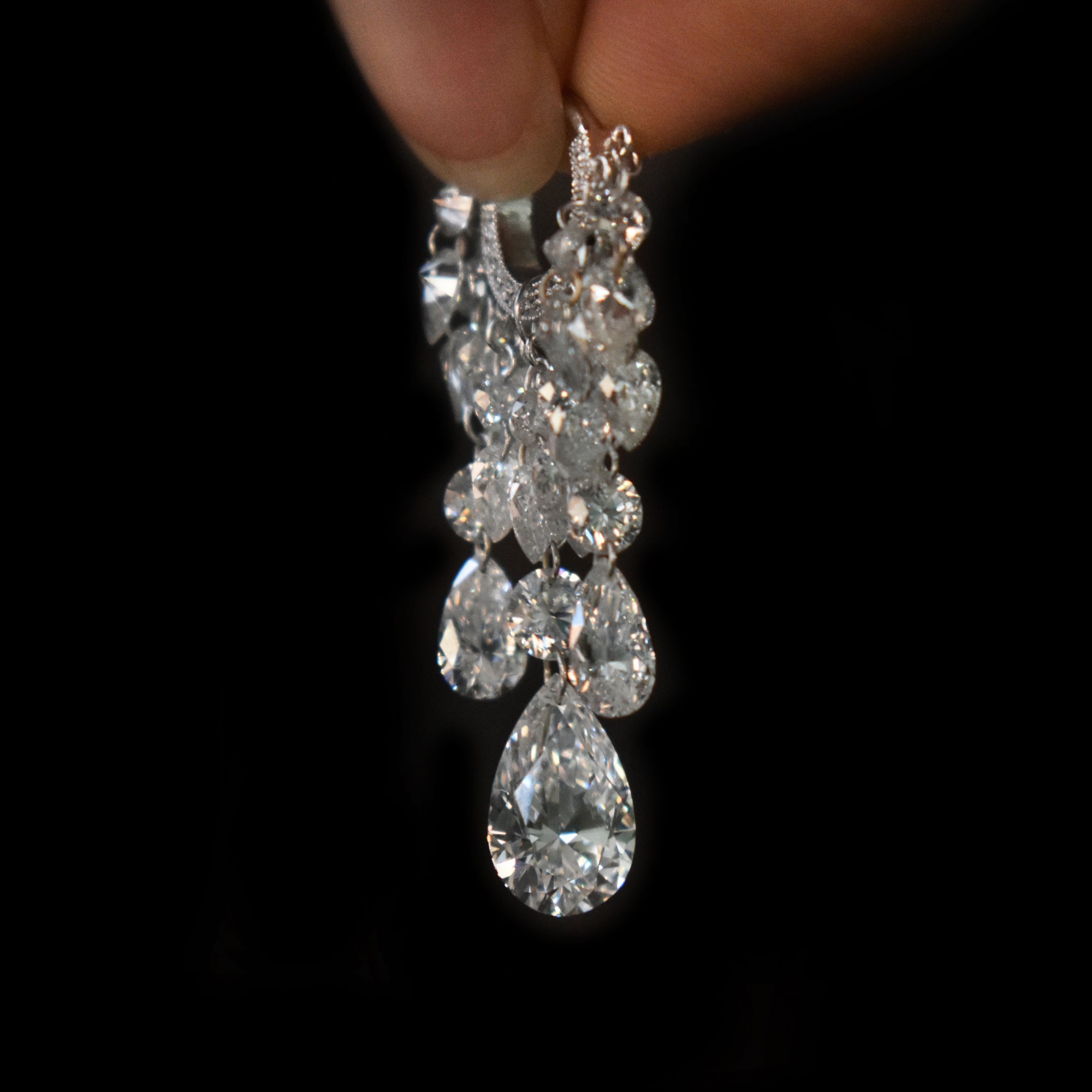 Grand Tassel Hoop with Round & Pear Drilled Diamonds