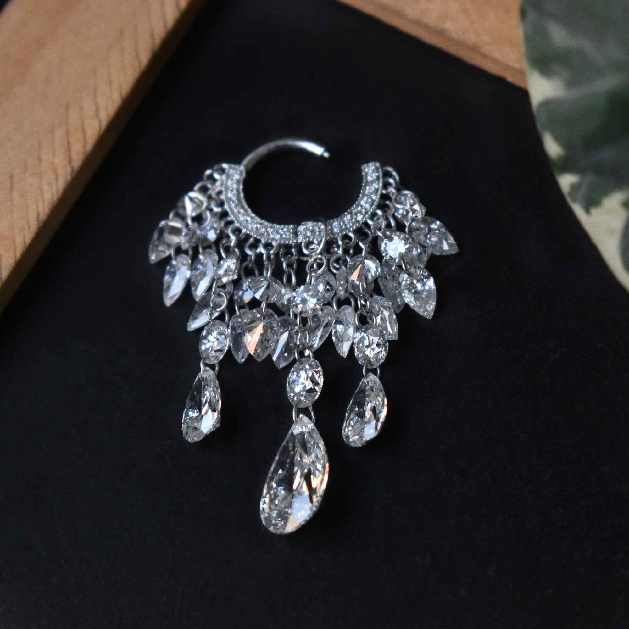 Grand Tassel Hoop with Round & Pear Drilled Diamonds