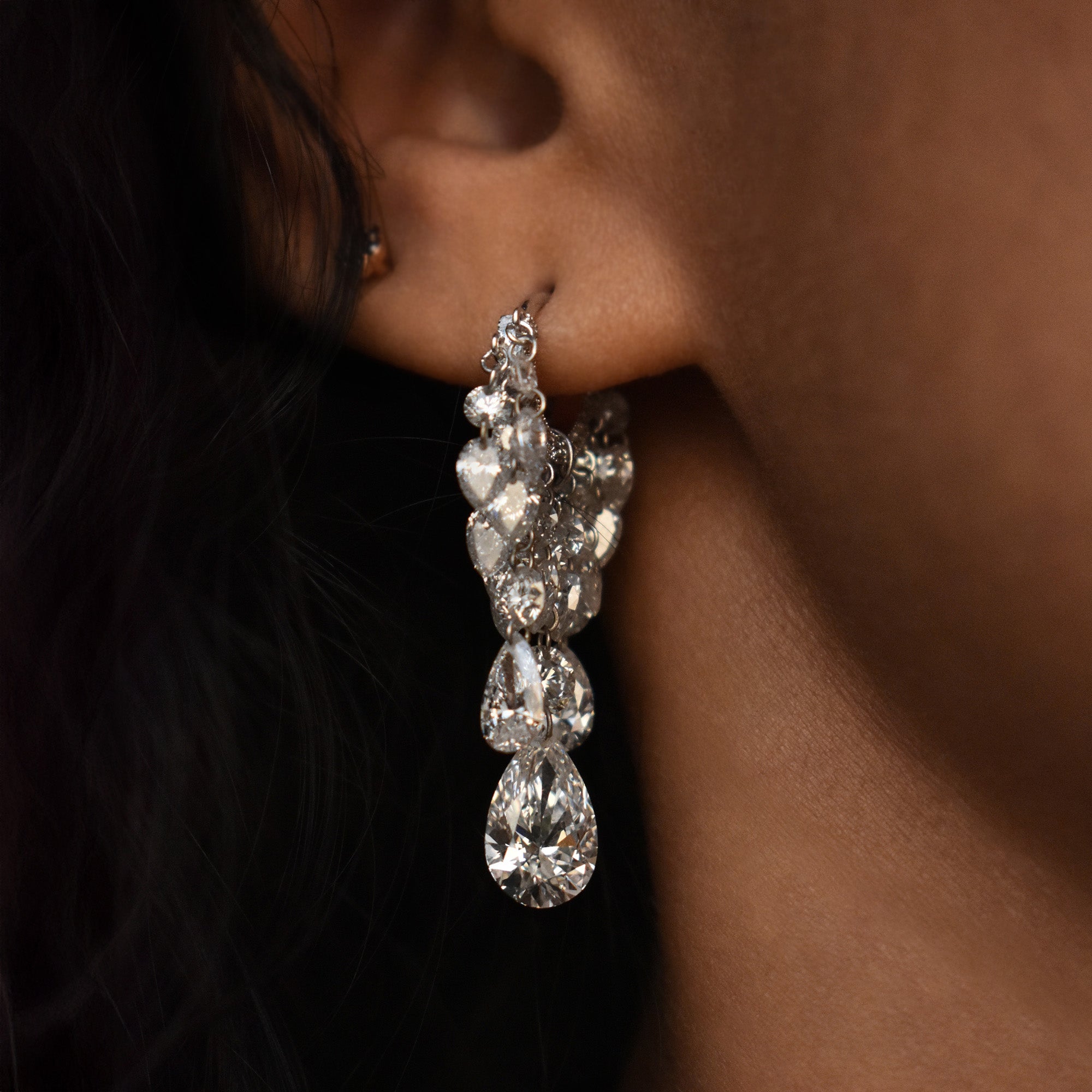 Grand Tassel Hoop with Round & Pear Drilled Diamonds