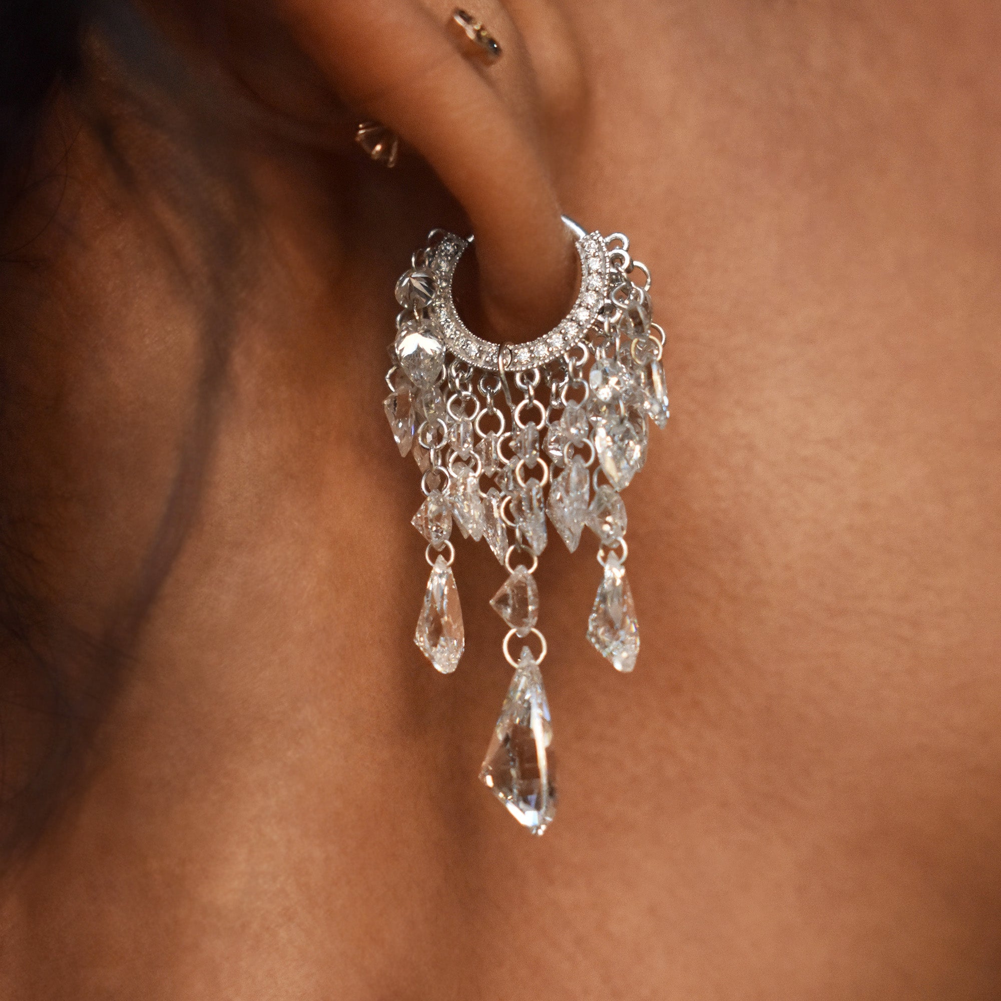 Grand Tassel Hoop with Round & Pear Drilled Diamonds