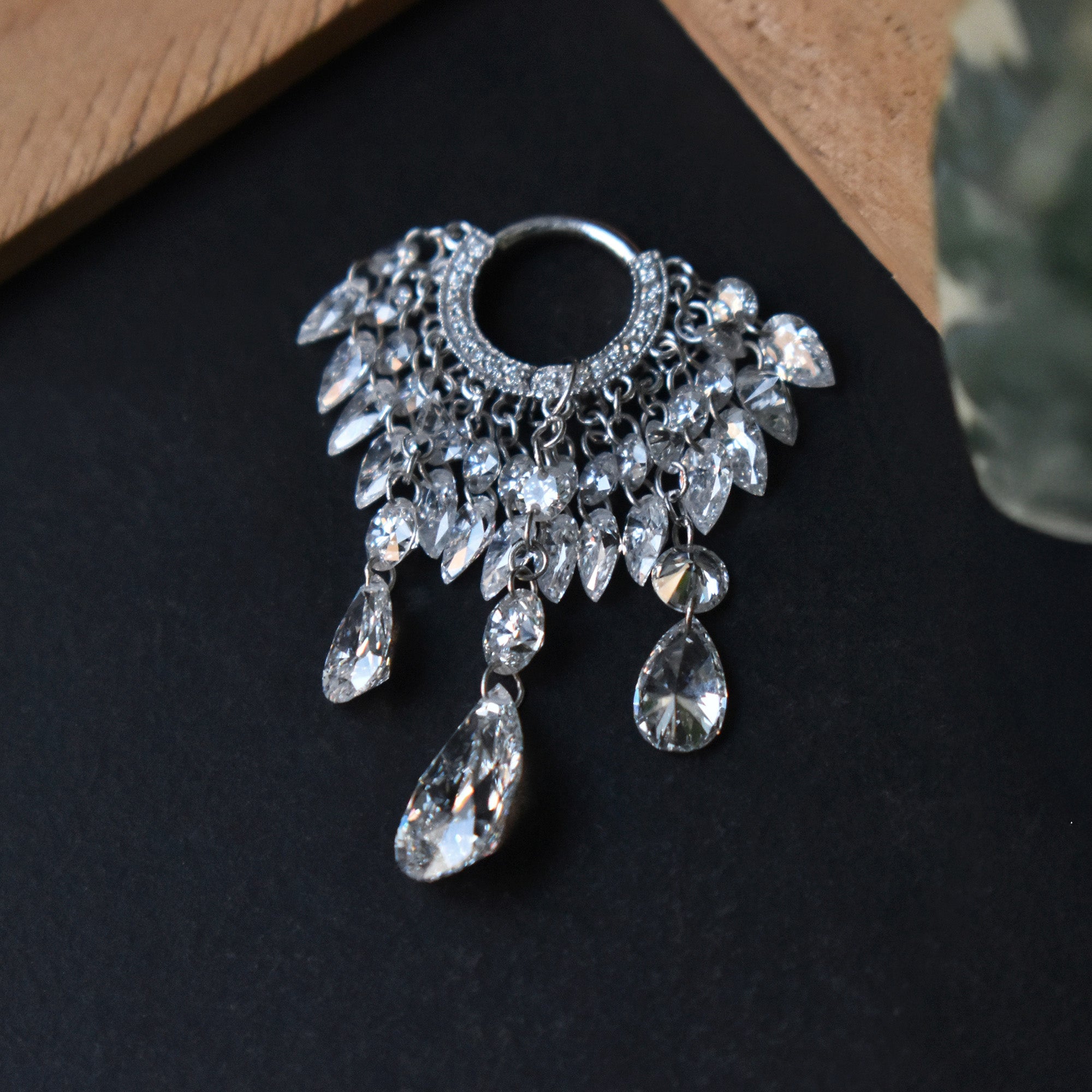 Grand Tassel Hoop with Round & Pear Drilled Diamonds