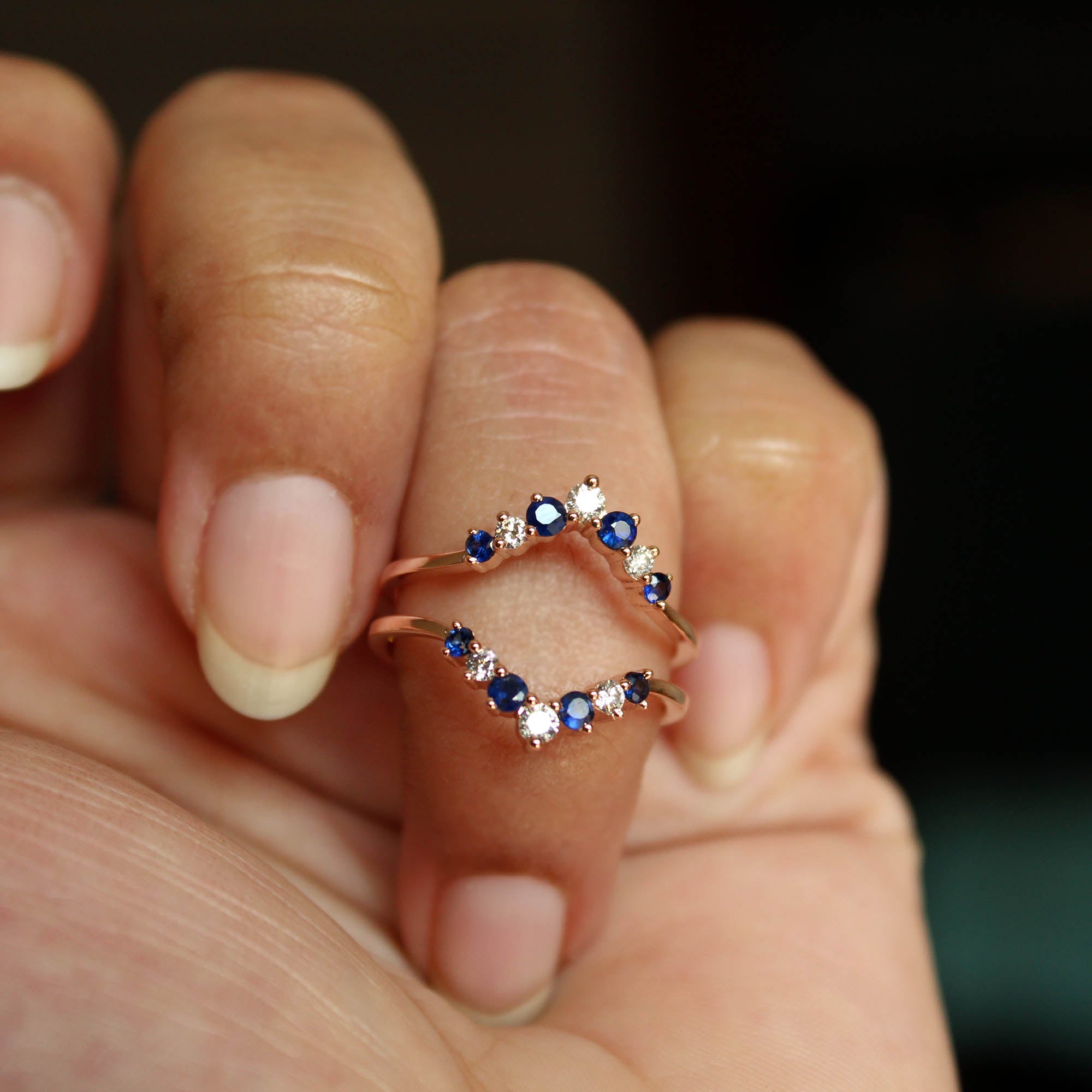 Natural Sapphire & Salt Pepper Diamond Ring Enhancer