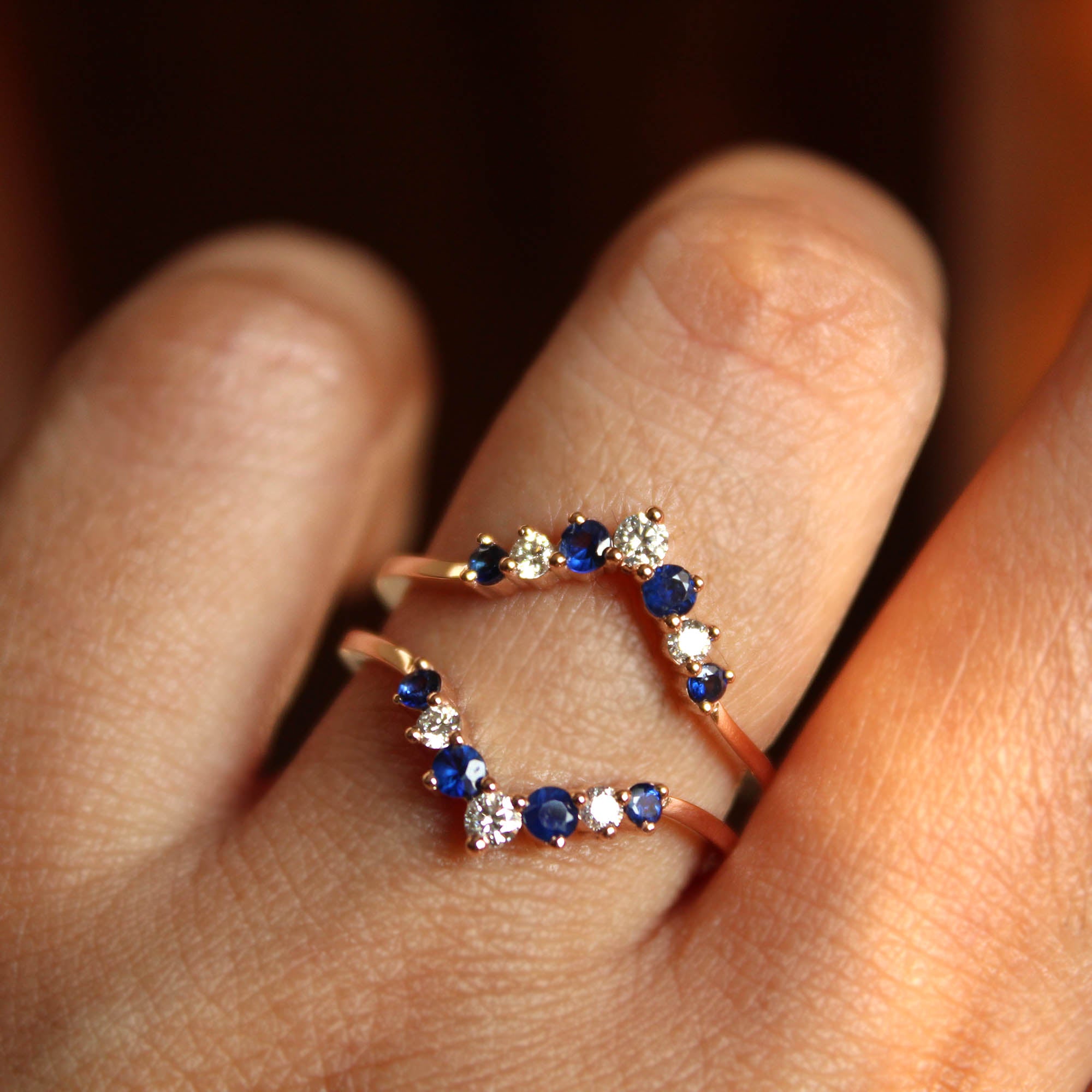 Natural Sapphire & Salt Pepper Diamond Ring Enhancer