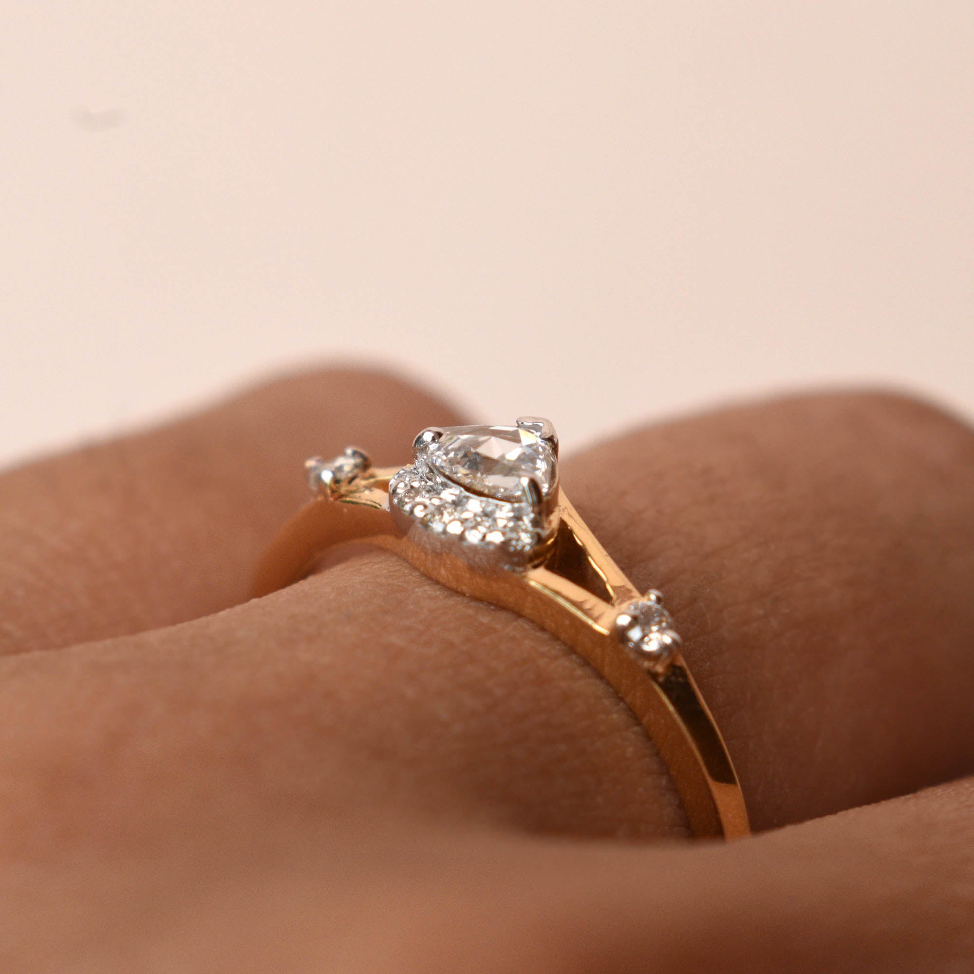 Pear Rose Cut Natural Diamond Engagement Ring