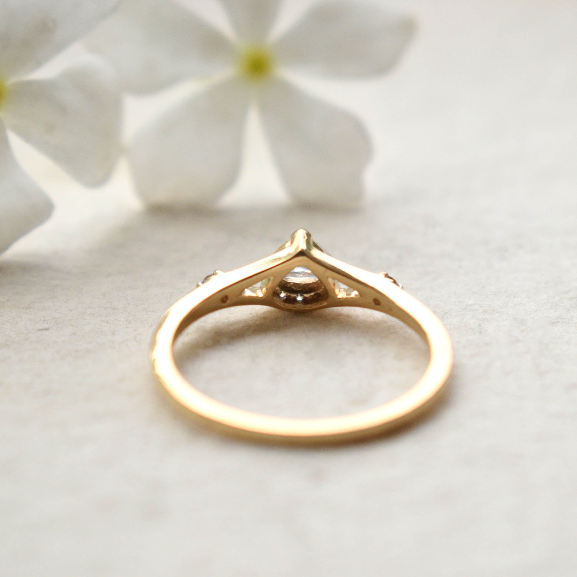 Pear Rose Cut Natural Diamond Engagement Ring