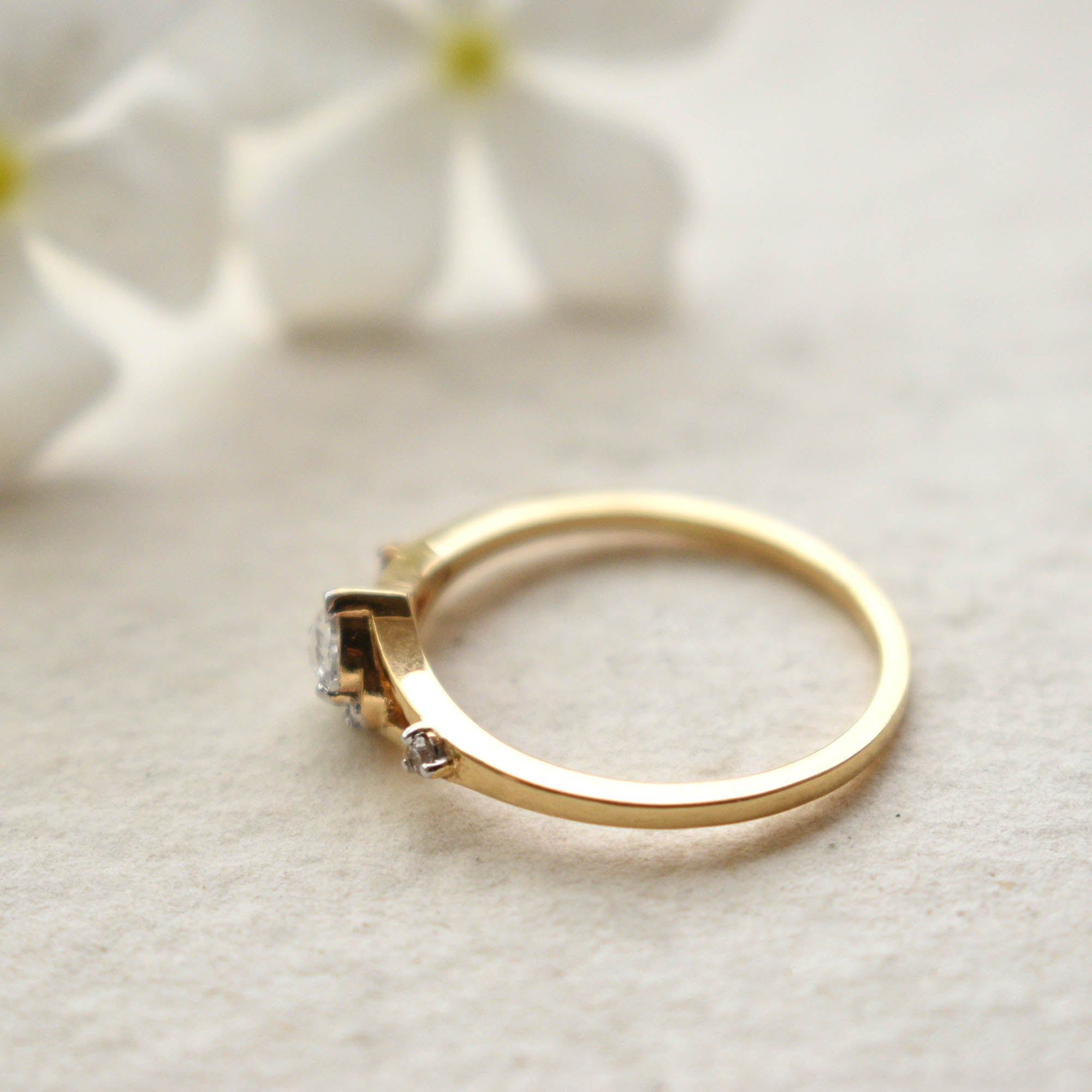 Pear Rose Cut Natural Diamond Engagement Ring