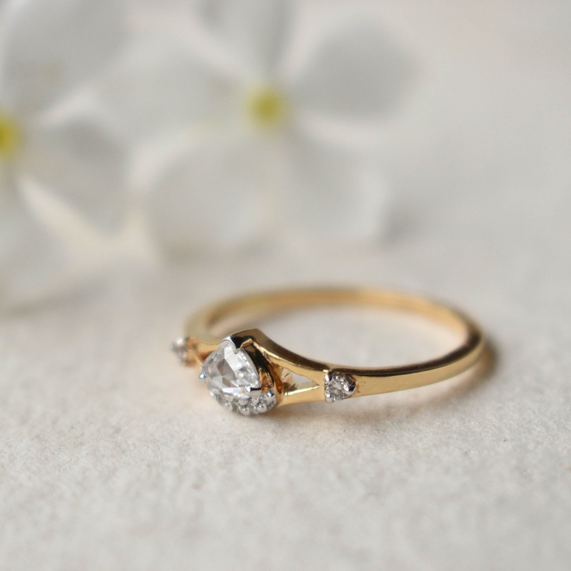 Pear Rose Cut Natural Diamond Engagement Ring