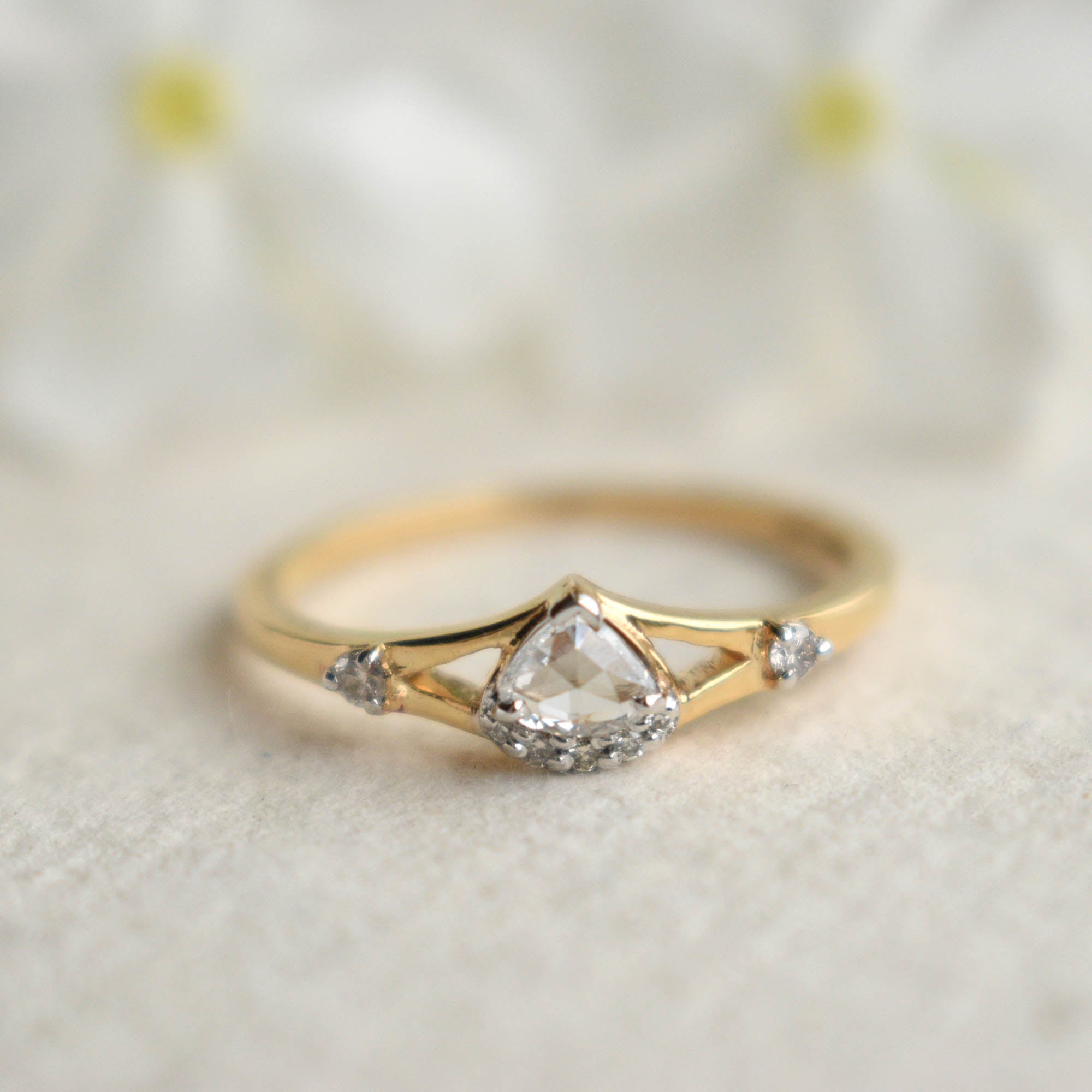 Pear Rose Cut Natural Diamond Engagement Ring, READY TO SHIP