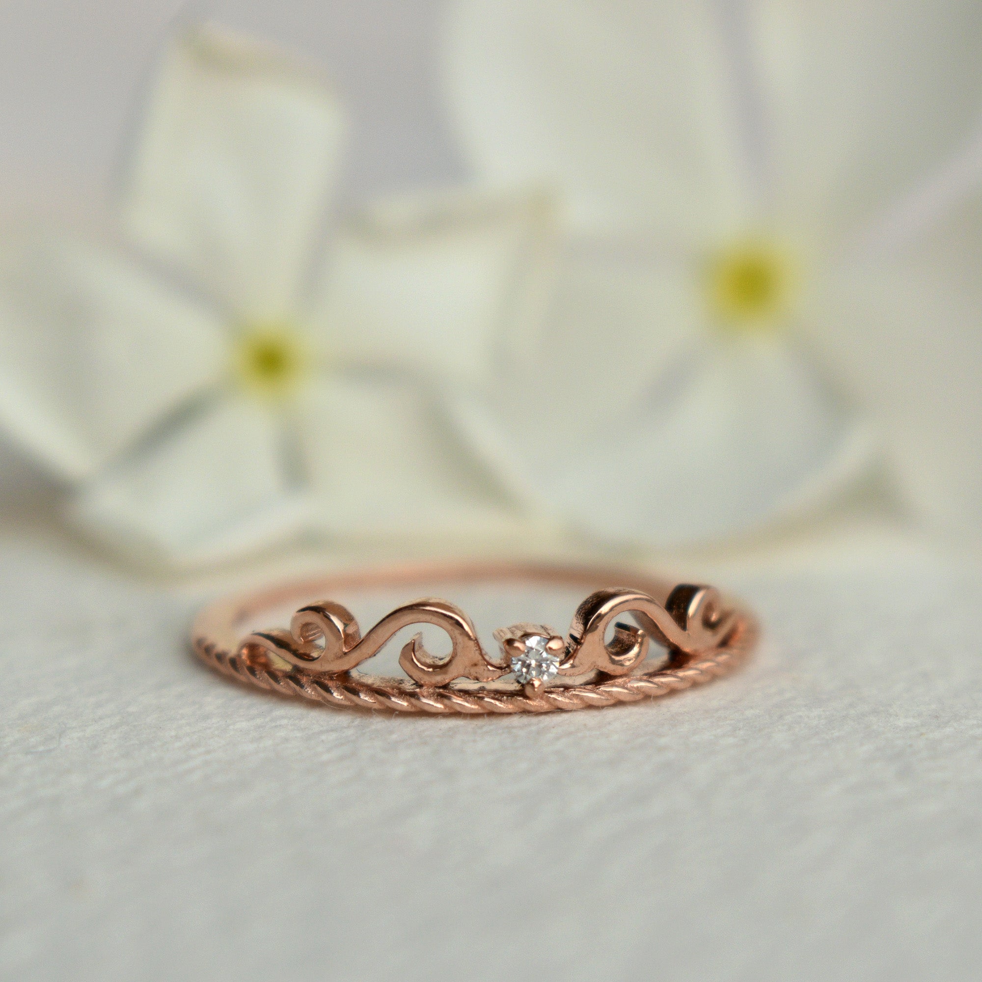 Dainty Crown Filigree Diamond Band Ring