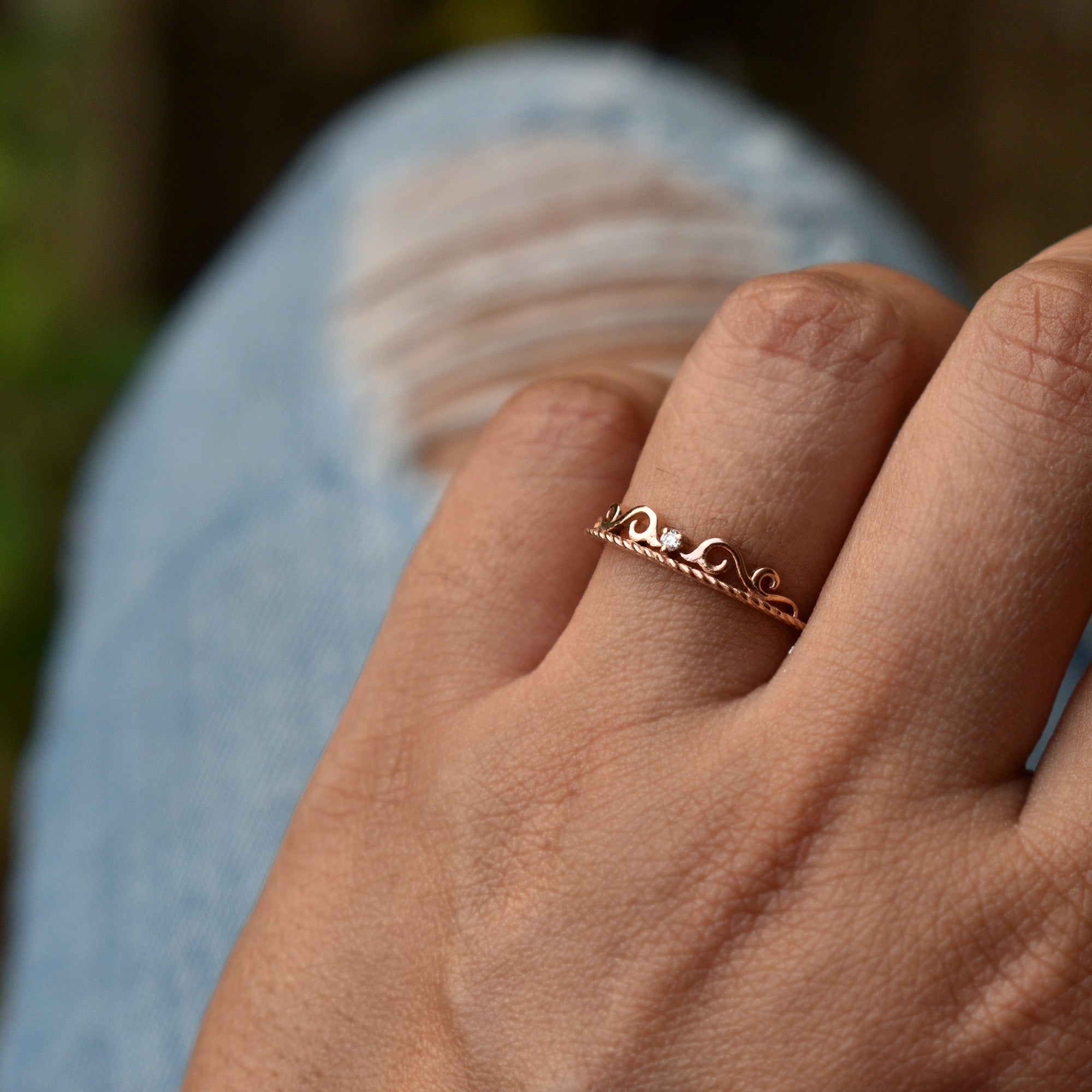 Dainty Crown Filigree Diamond Band Ring