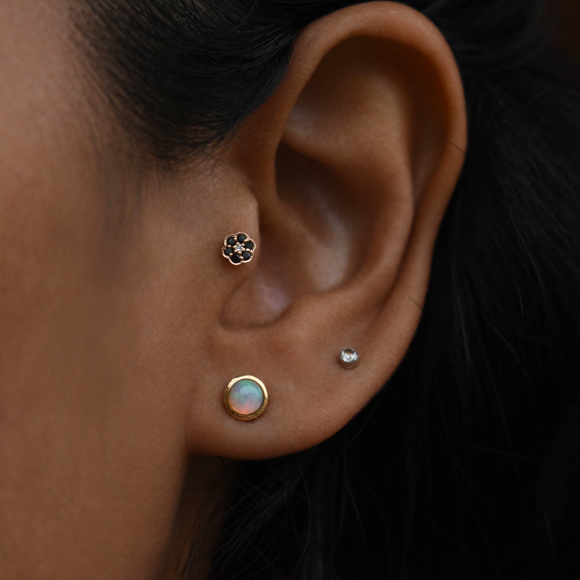 3mm Opal Bezel Set Piercing Stud