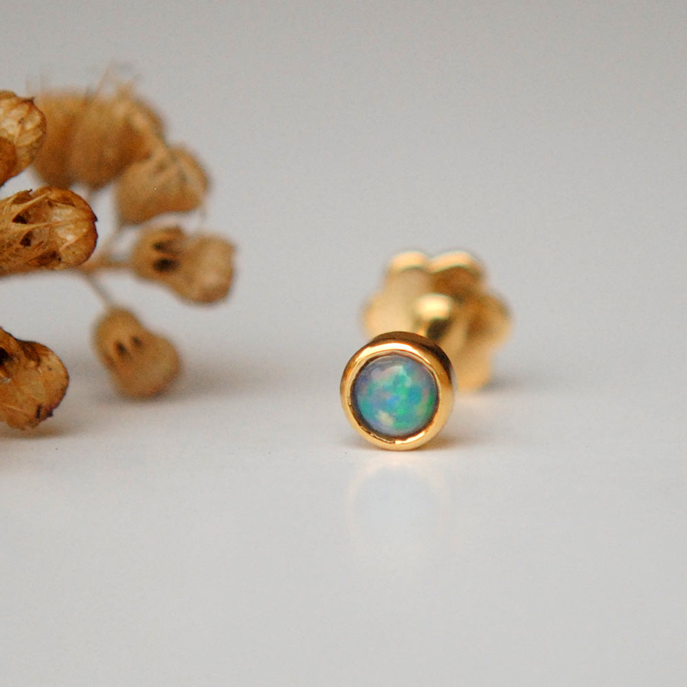 3mm Opal Bezel Set Piercing Stud