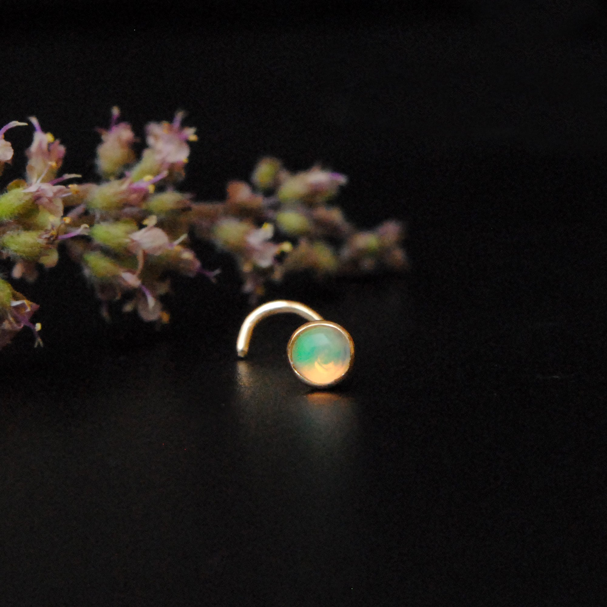3mm Opal Bezel Set Piercing Stud