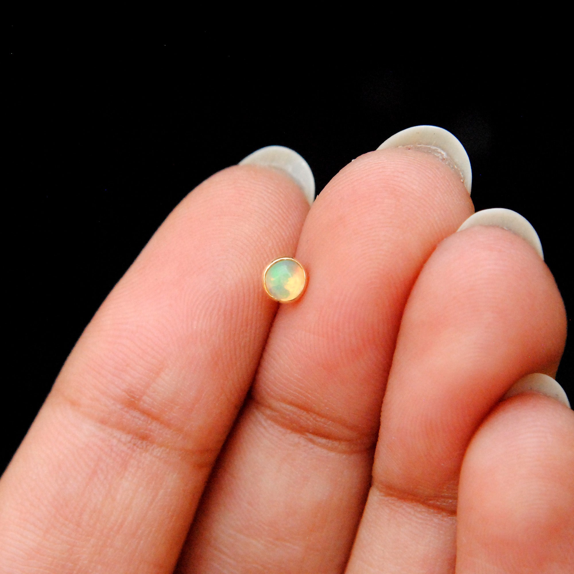 3mm Opal Bezel Set Piercing Stud