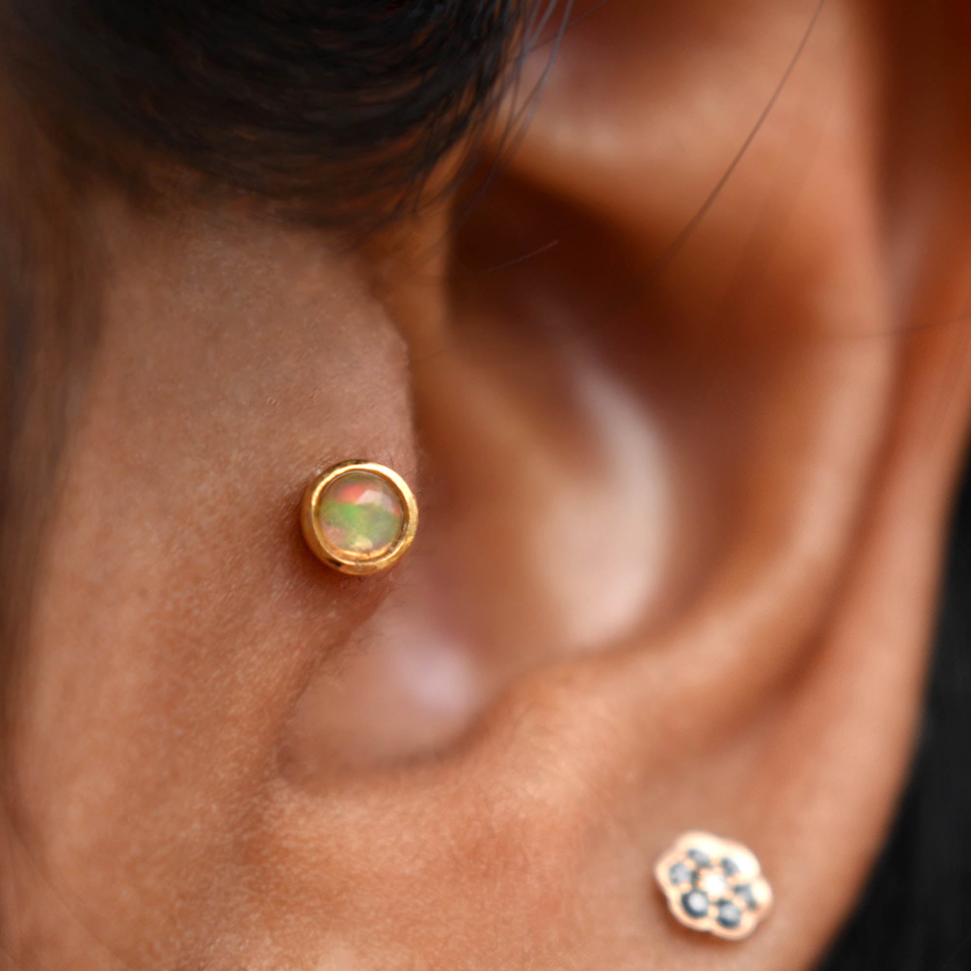 3mm Opal Bezel Set Piercing Stud