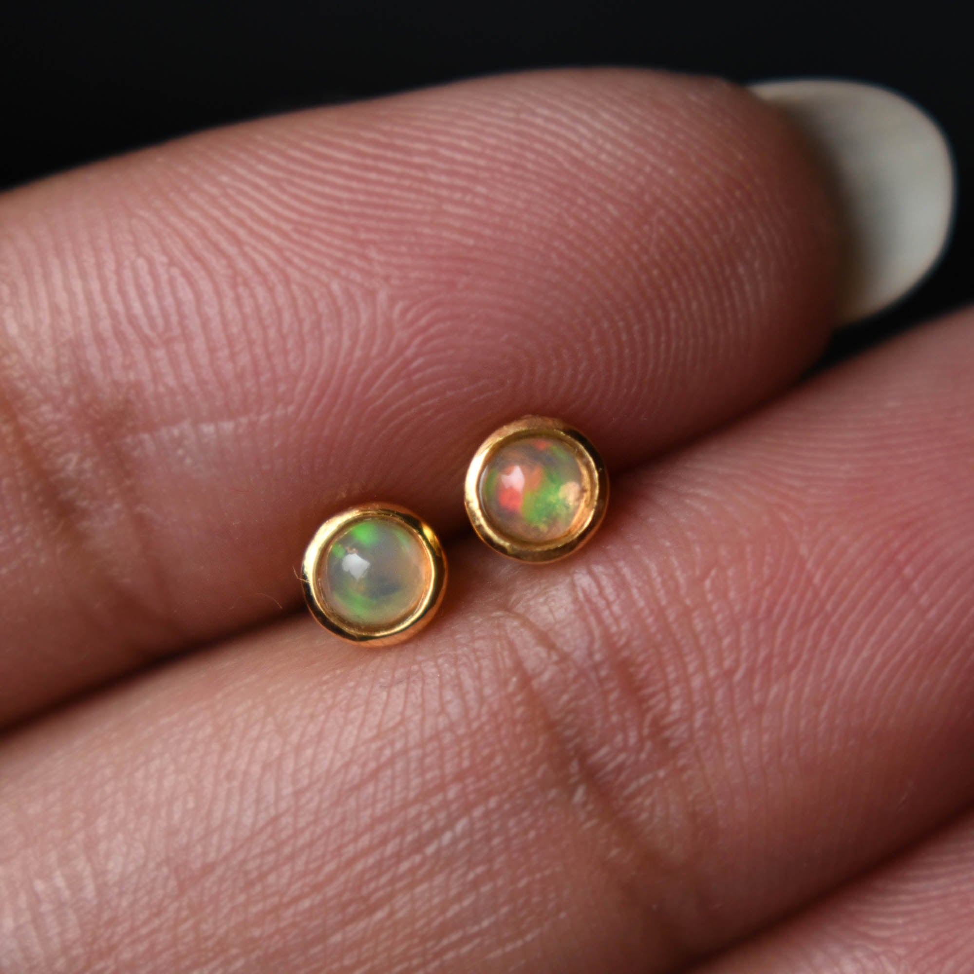 3mm Opal Bezel Set Piercing Stud