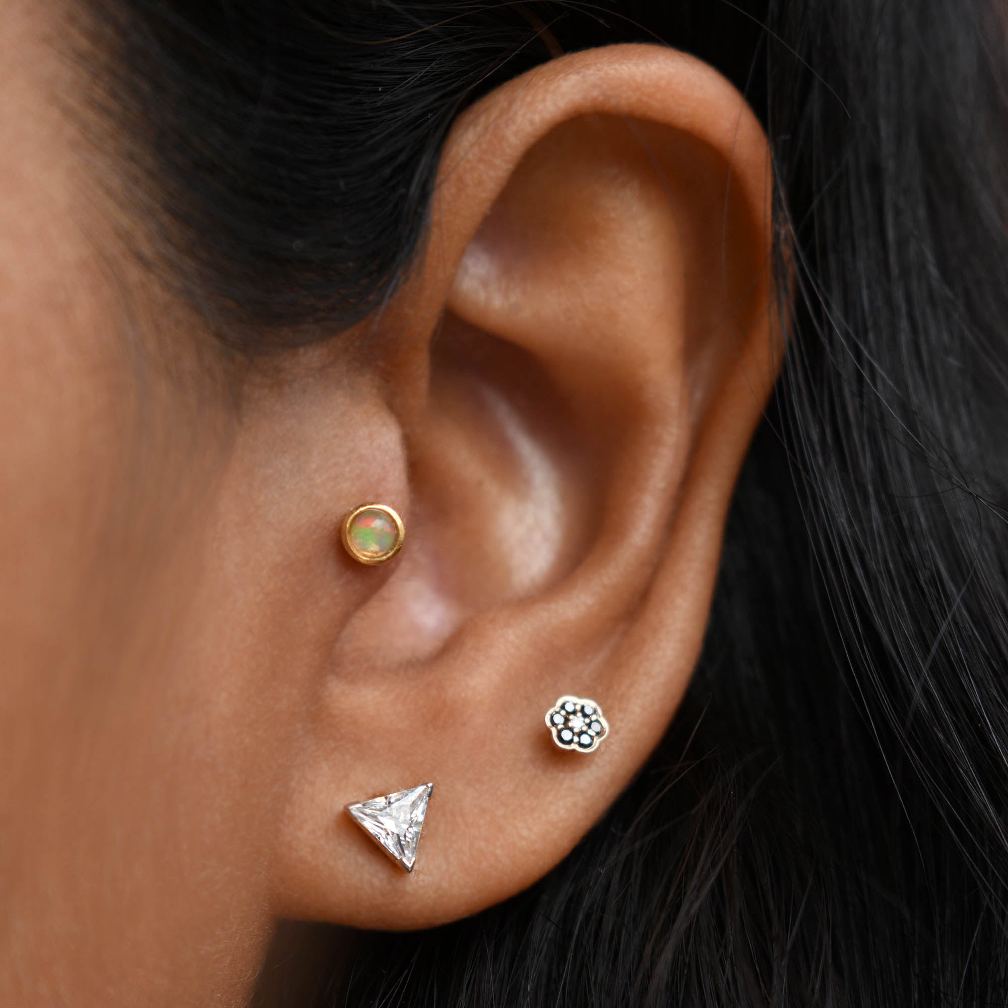 3mm Opal Bezel Set Piercing Stud