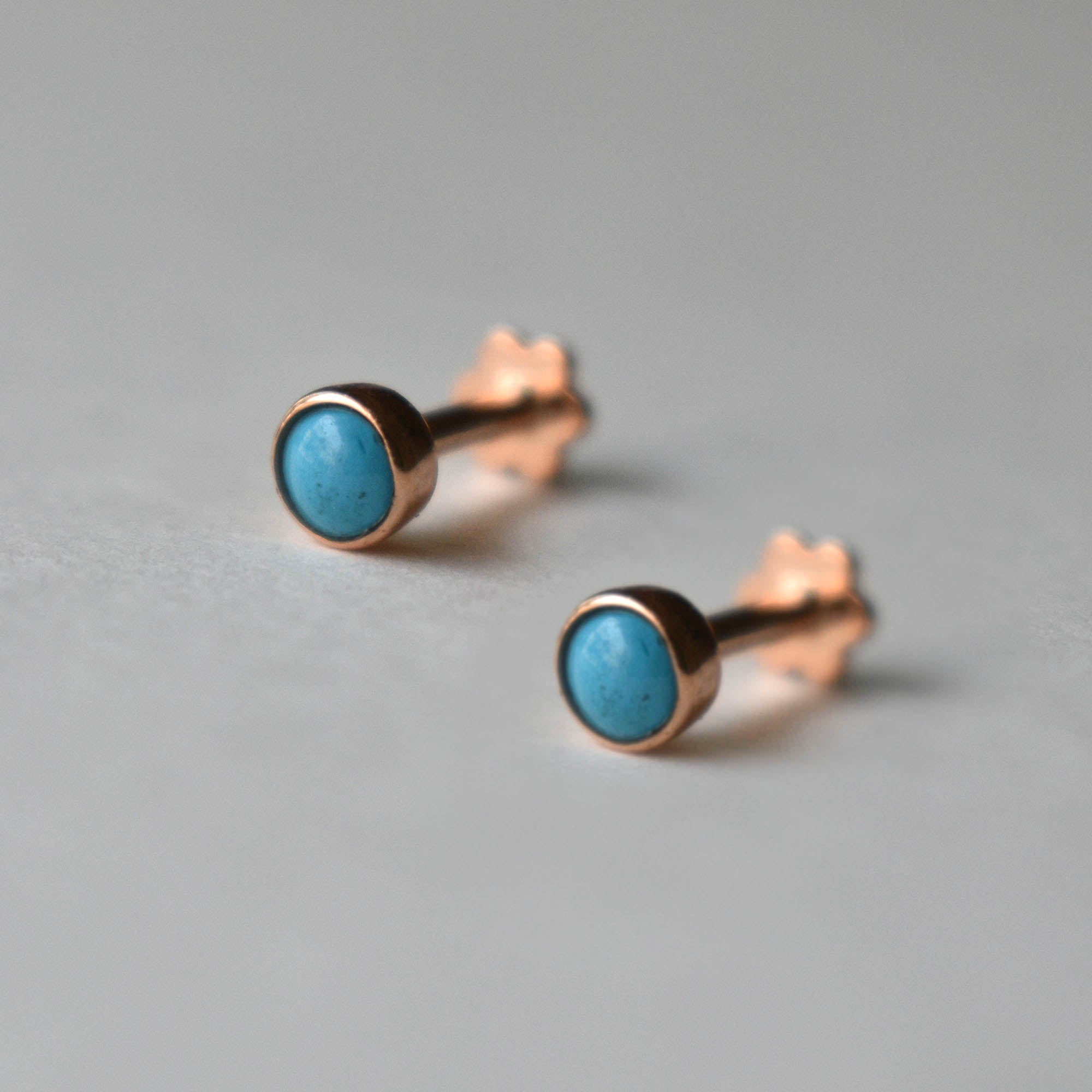 2mm 3mm Turquoise Bezel Set Stud, December Birthstone