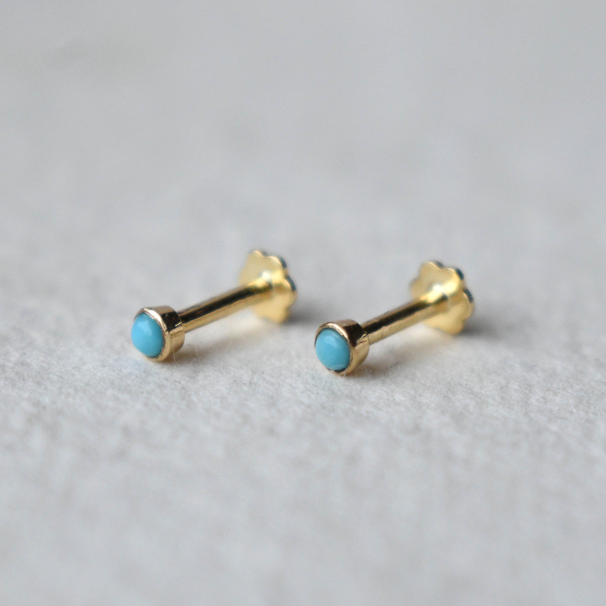 2mm 3mm Turquoise Bezel Set Stud, December Birthstone