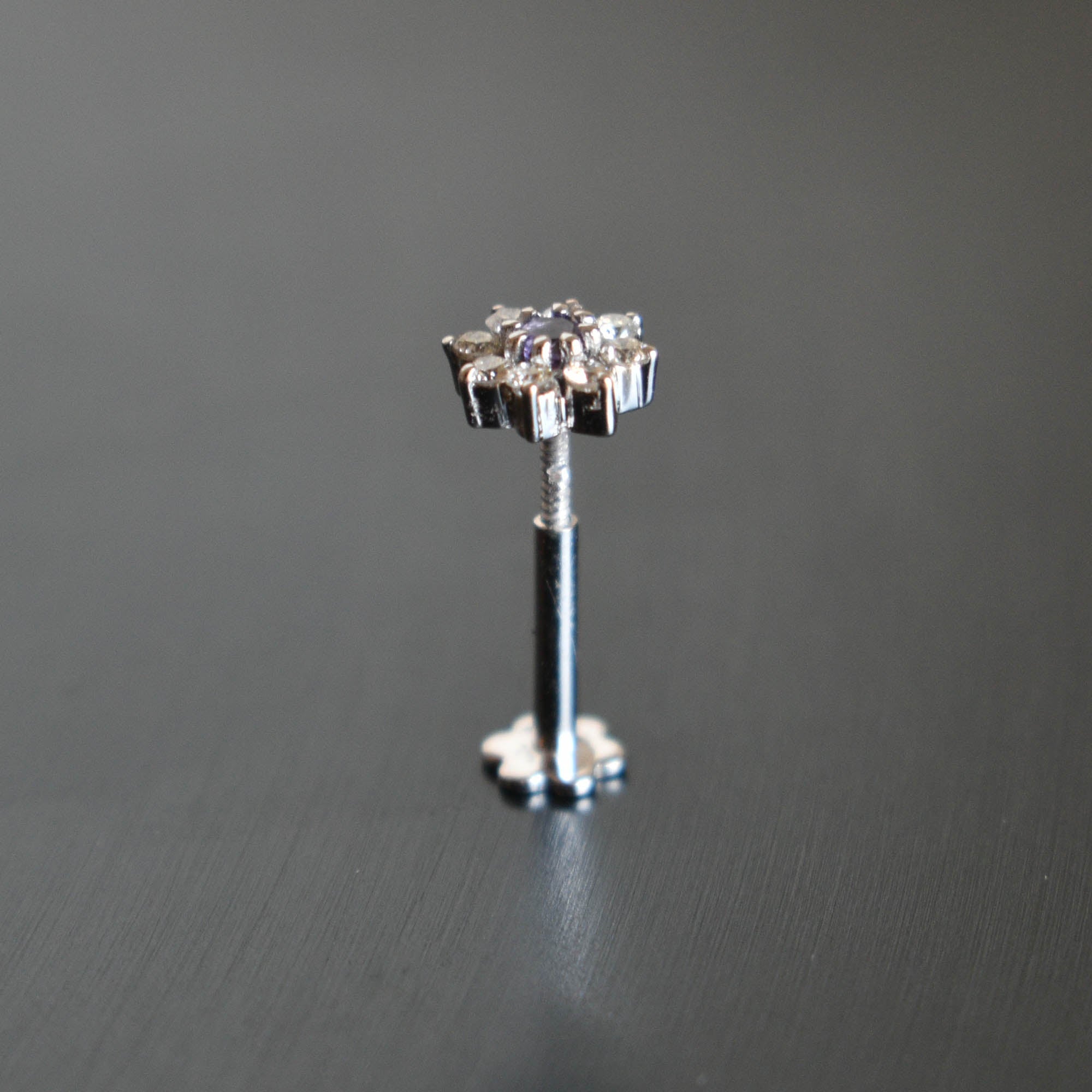 Natural Amethyst & Diamond Flower Stud