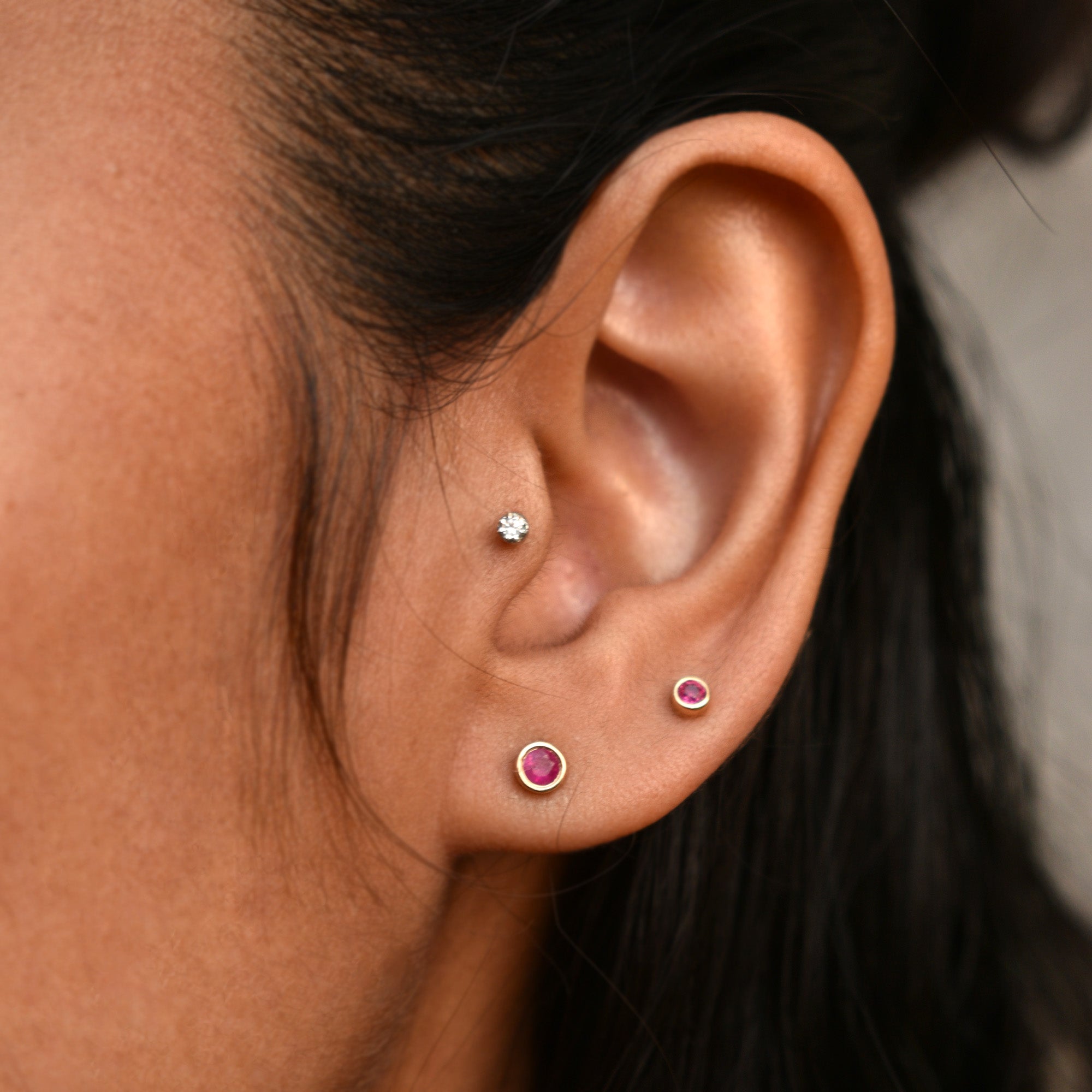 2mm 3mm Natural Ruby Bezel Set Stud