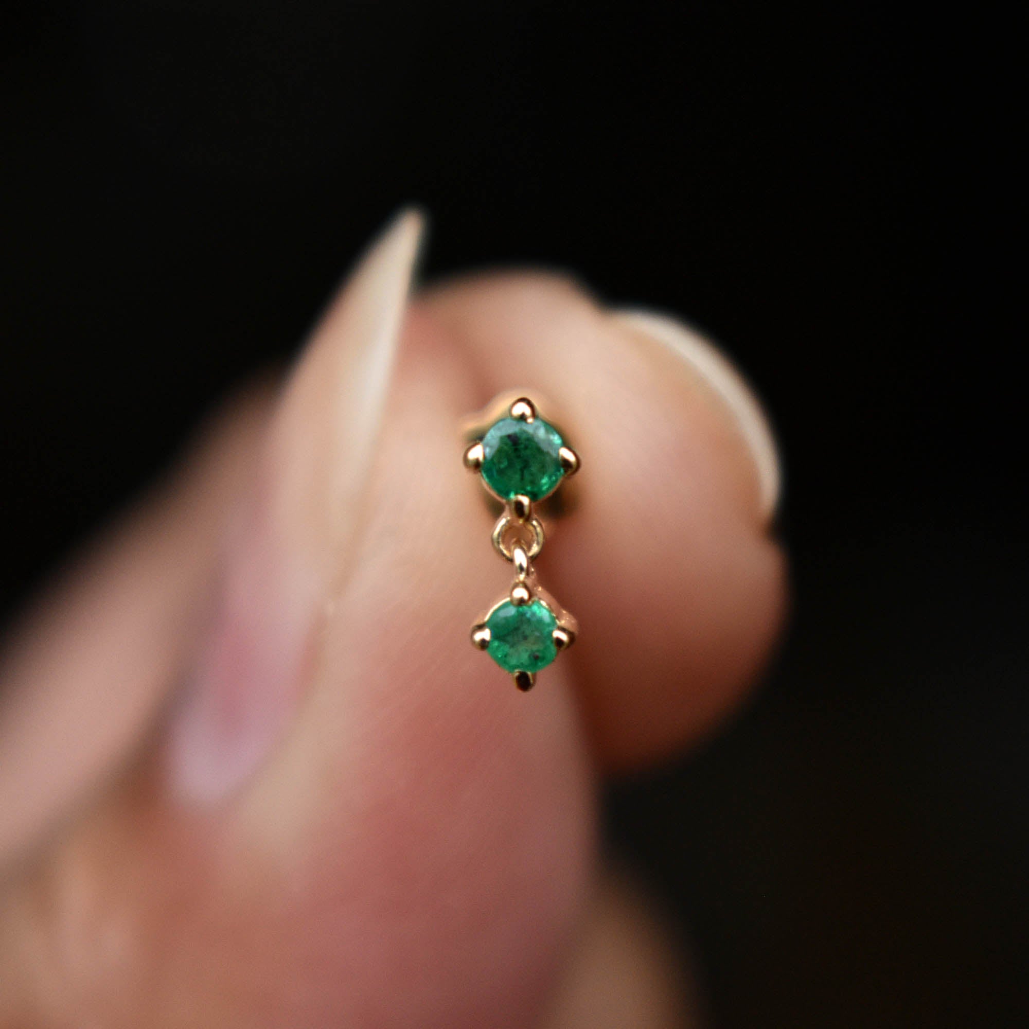 Natural Green Emerald Tiny Dangle Earring