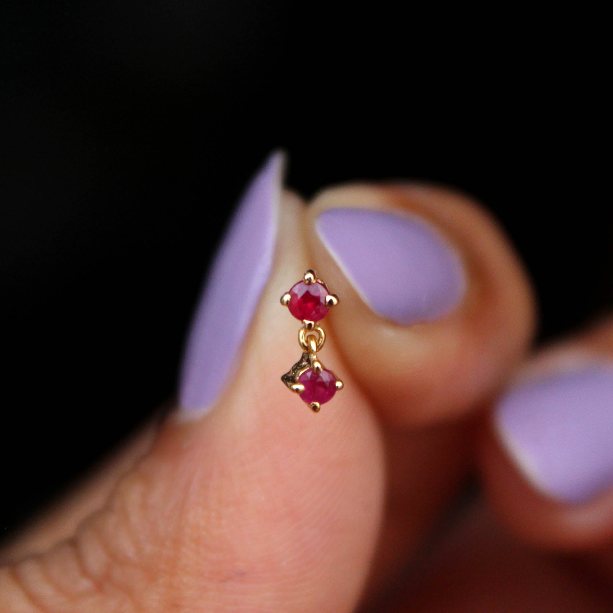 Natural Ruby Tiny Dangle Earrings