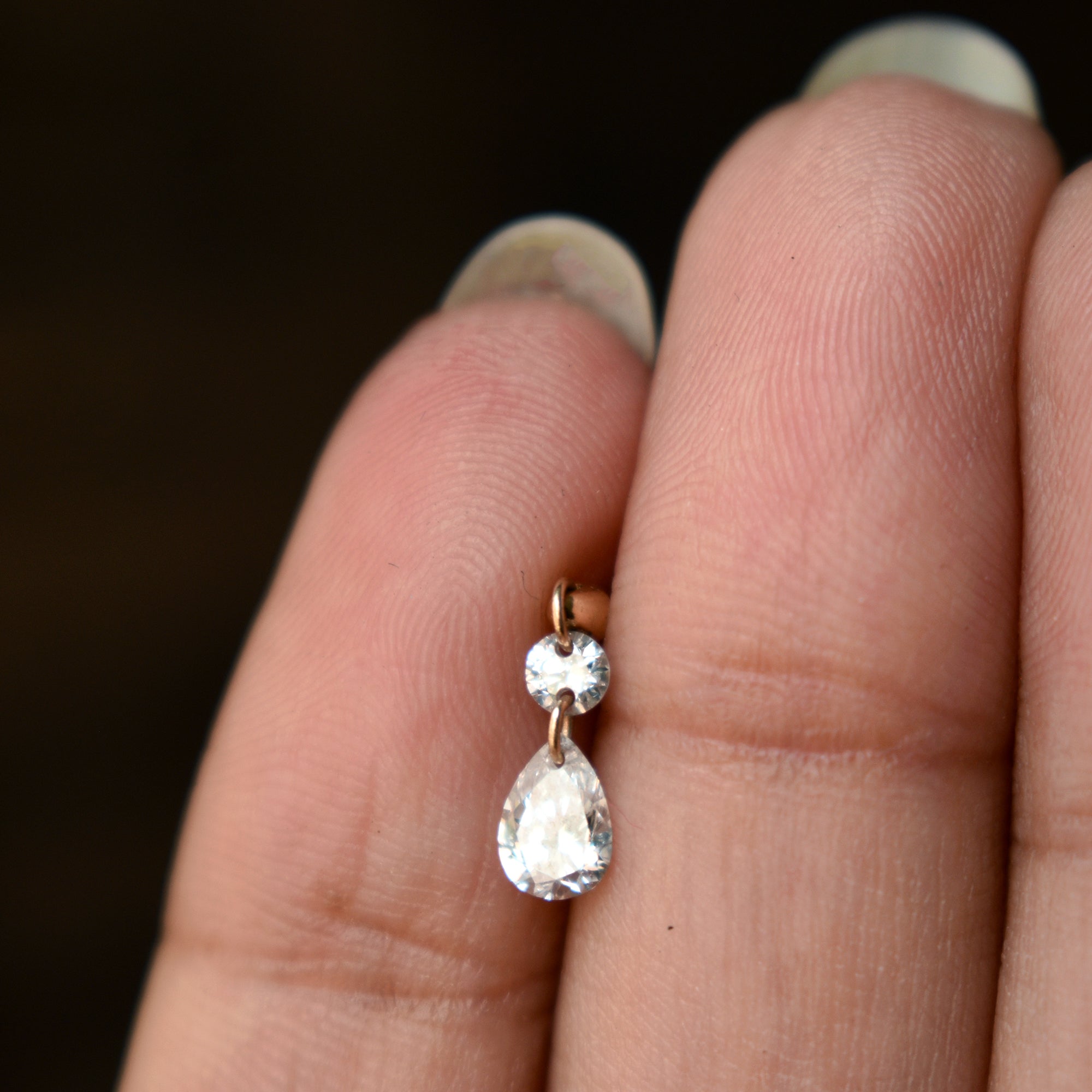 Round & Pear Lab Diamond Floating Dangle Stud, 2.7/5x3mm