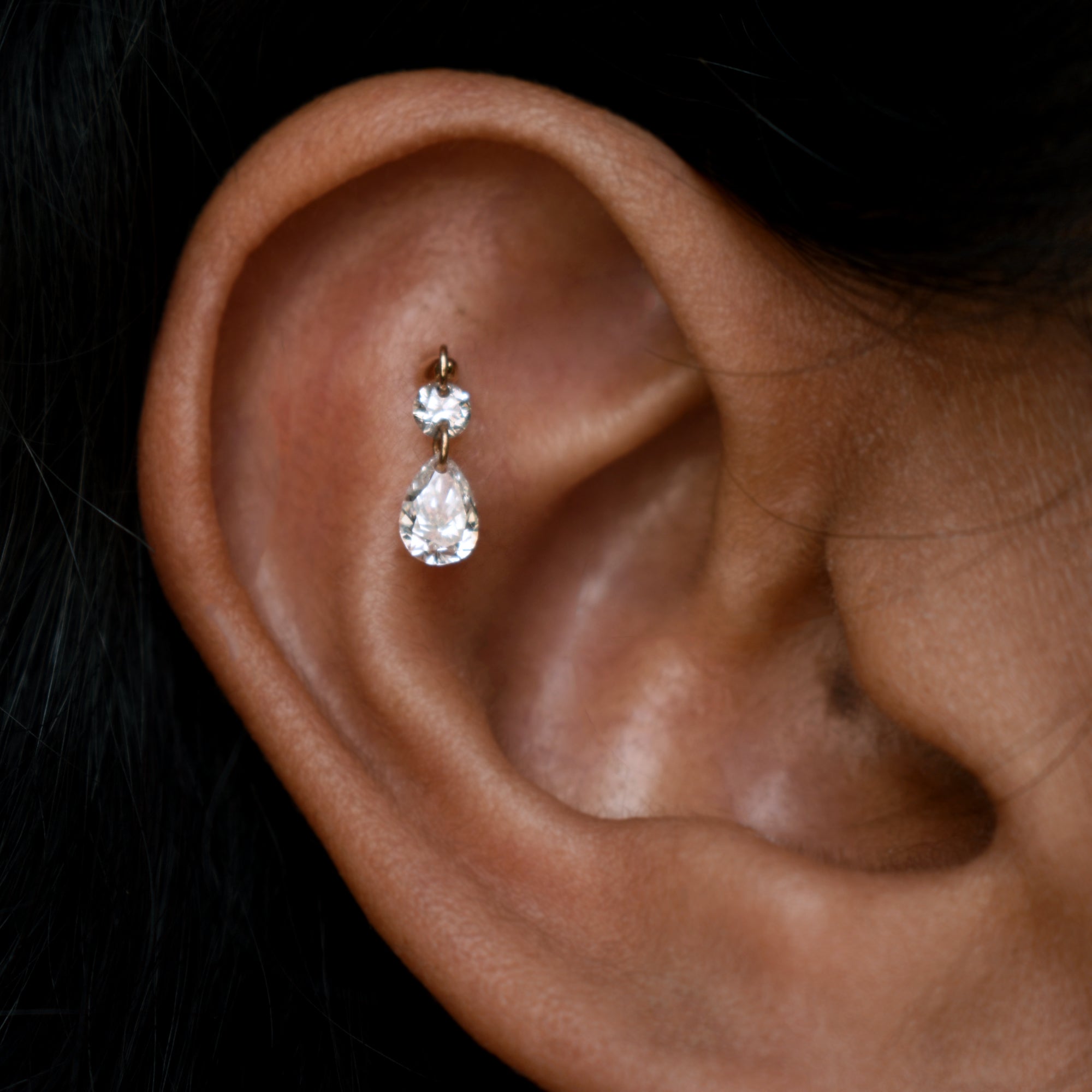 Round & Pear Lab Diamond Floating Dangle Stud, 2.7/5x3mm