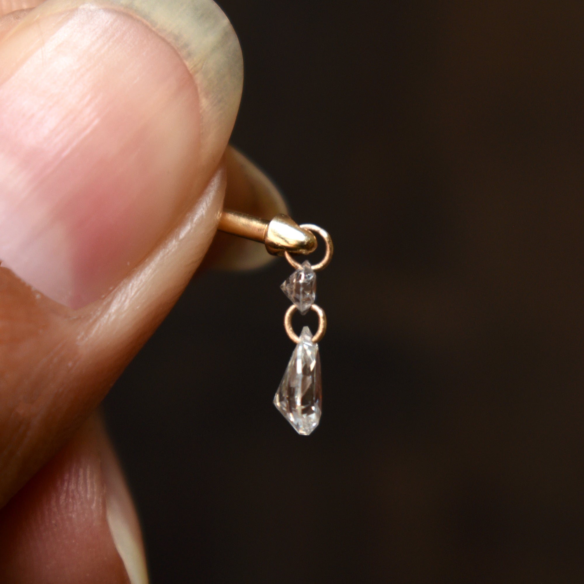 Round & Pear Lab Diamond Floating Dangle Stud, 2.7/5x3mm