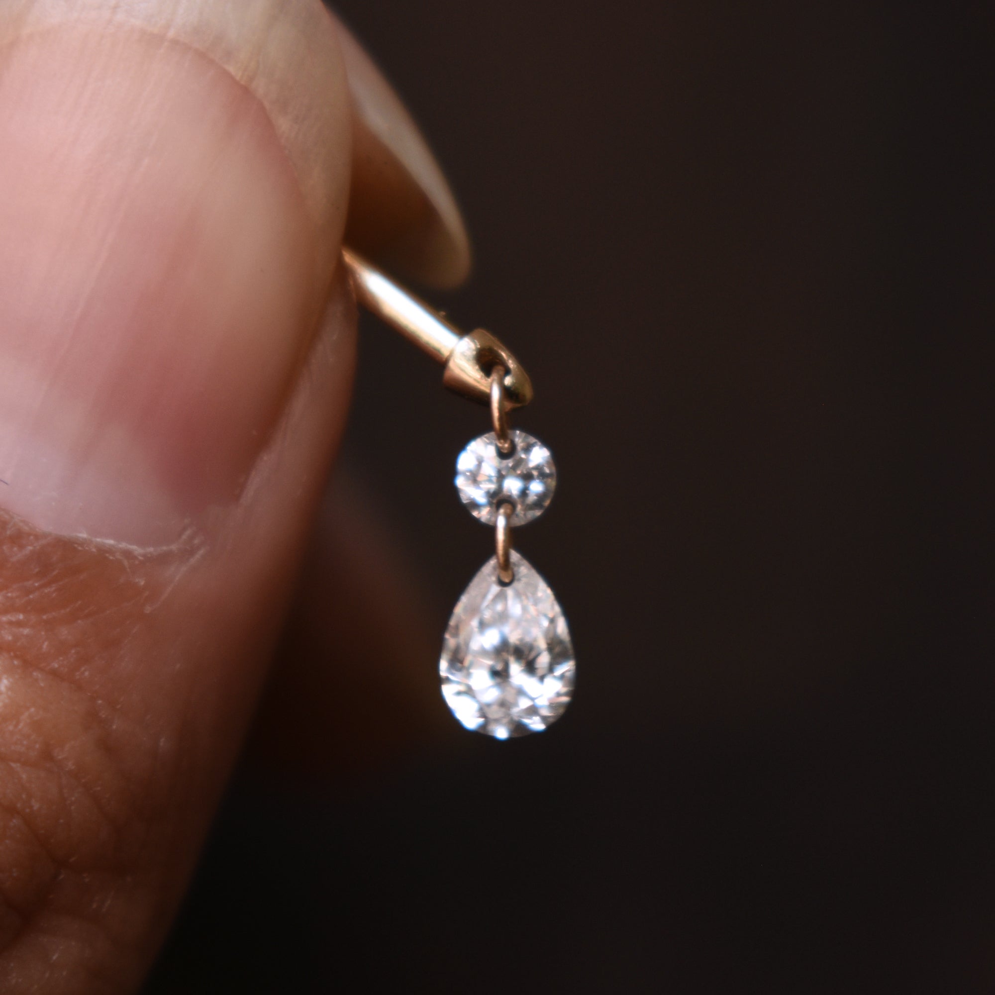 Round & Pear Lab Diamond Floating Dangle Stud, 2.7/5x3mm