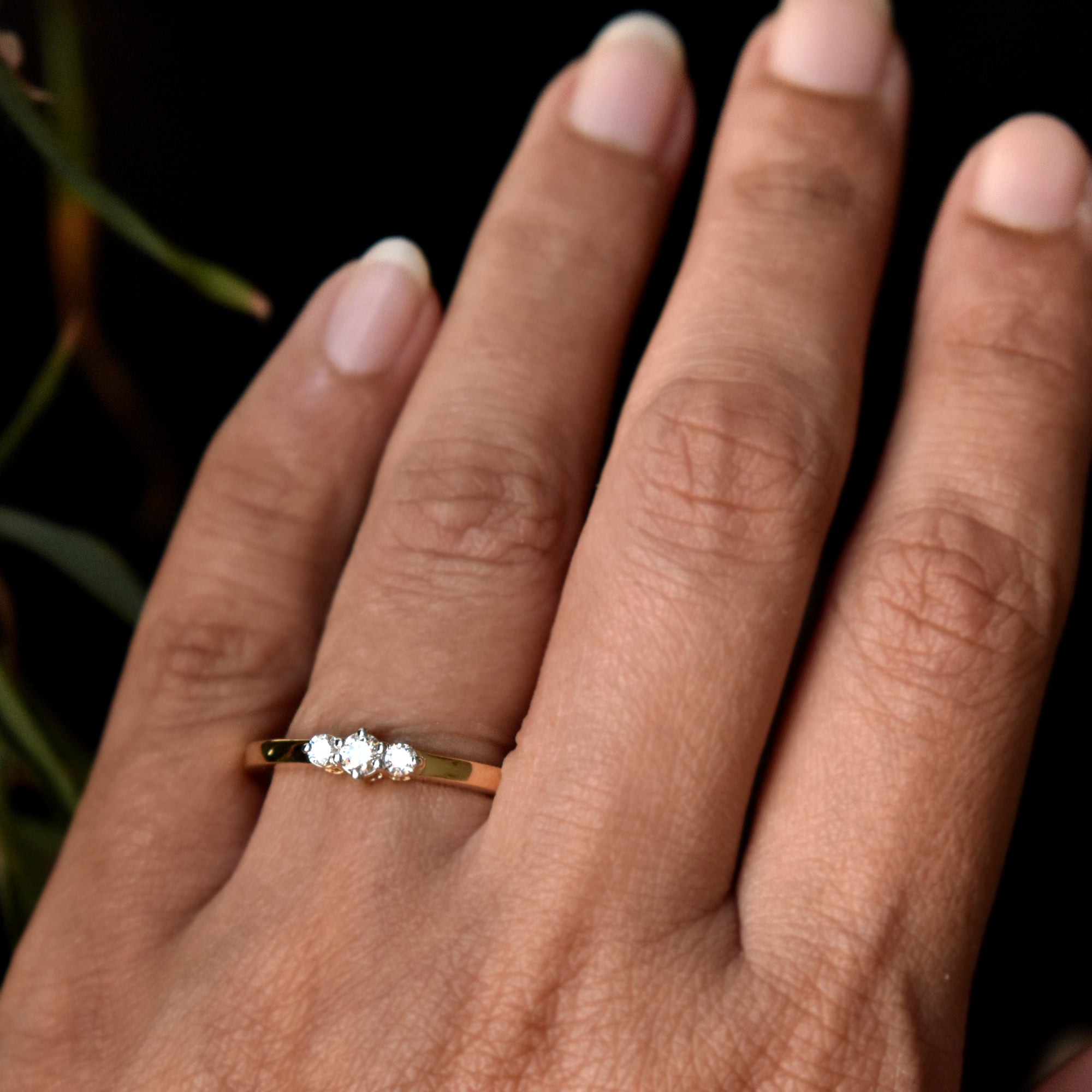 Three Round Brilliant Diamond Prong Setting Engagement Ring