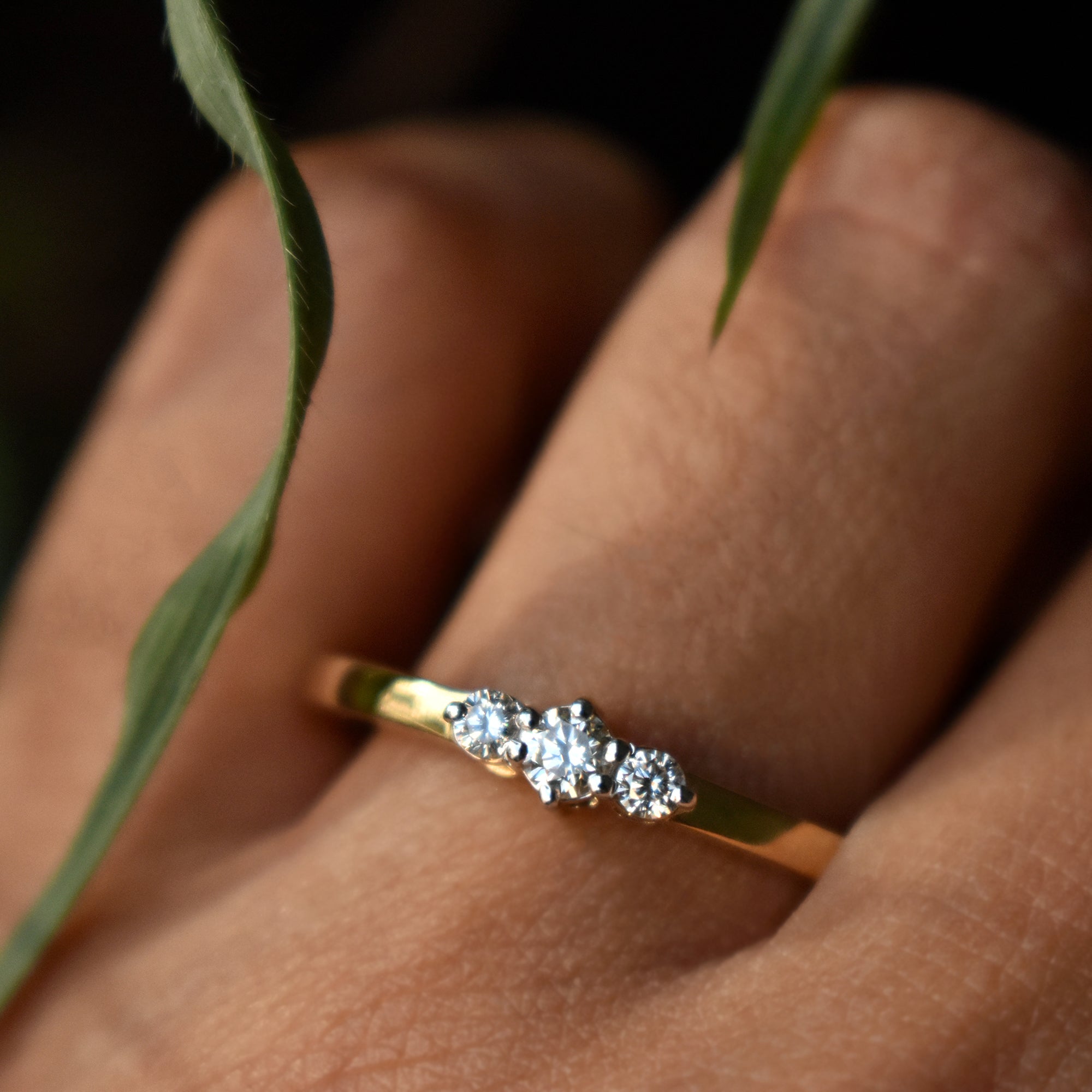 Three Round Brilliant Diamond Prong Setting Engagement Ring