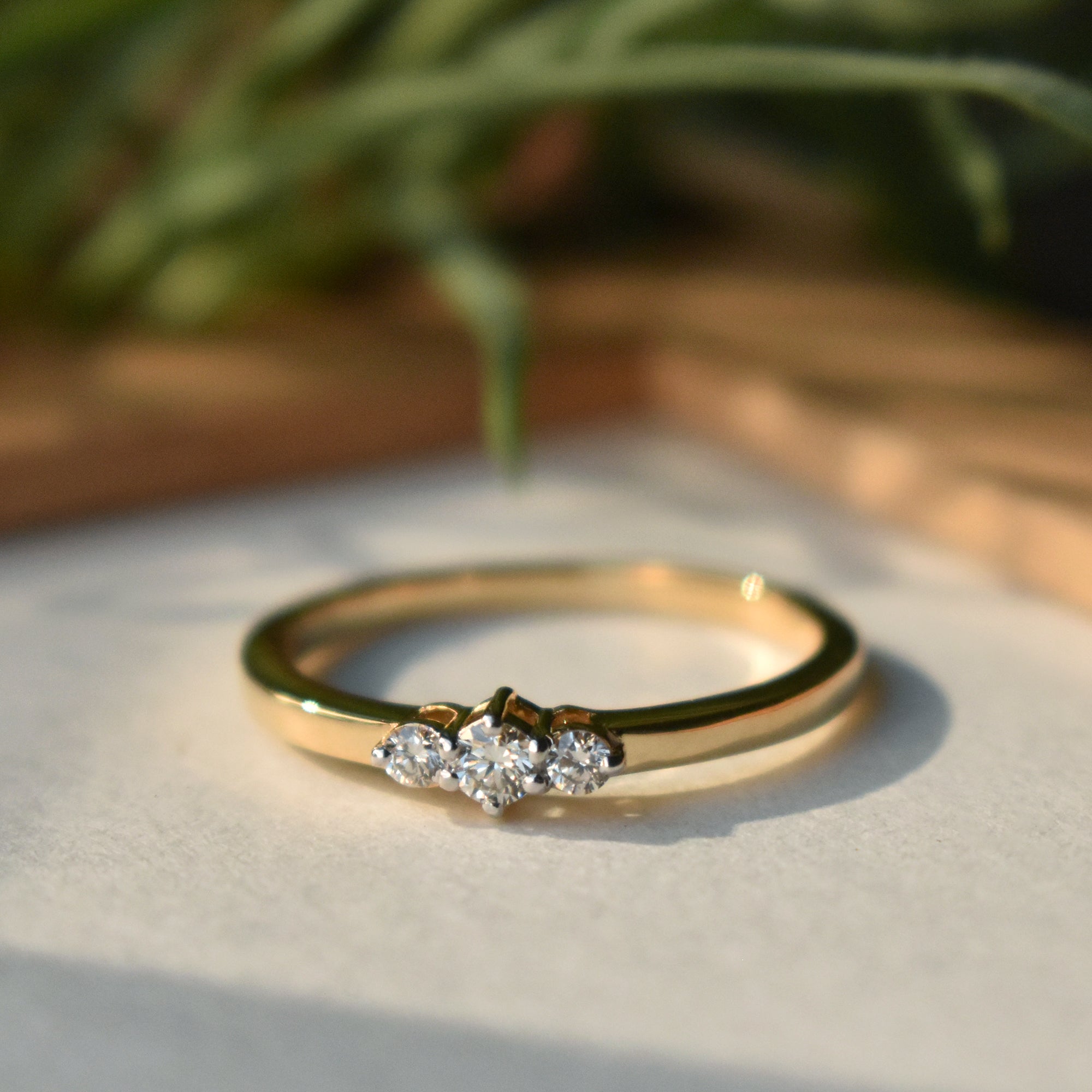 Three Round Brilliant Diamond Prong Setting Engagement Ring