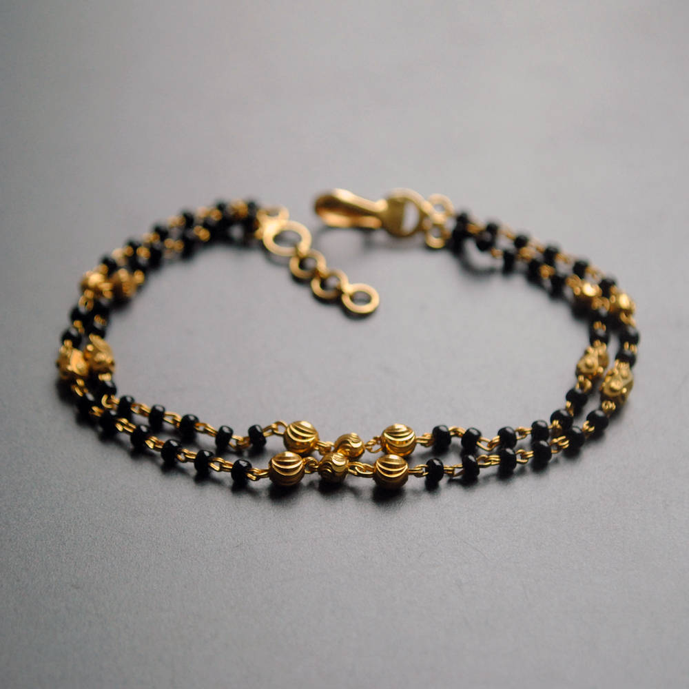 18K Yellow Gold Double Strand Black Bead Mangalsutra Bracelet