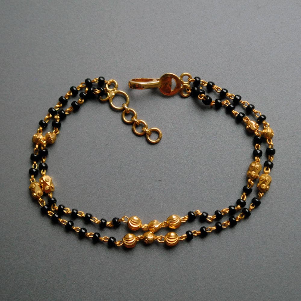 18K Yellow Gold Double Strand Black Bead Mangalsutra Bracelet
