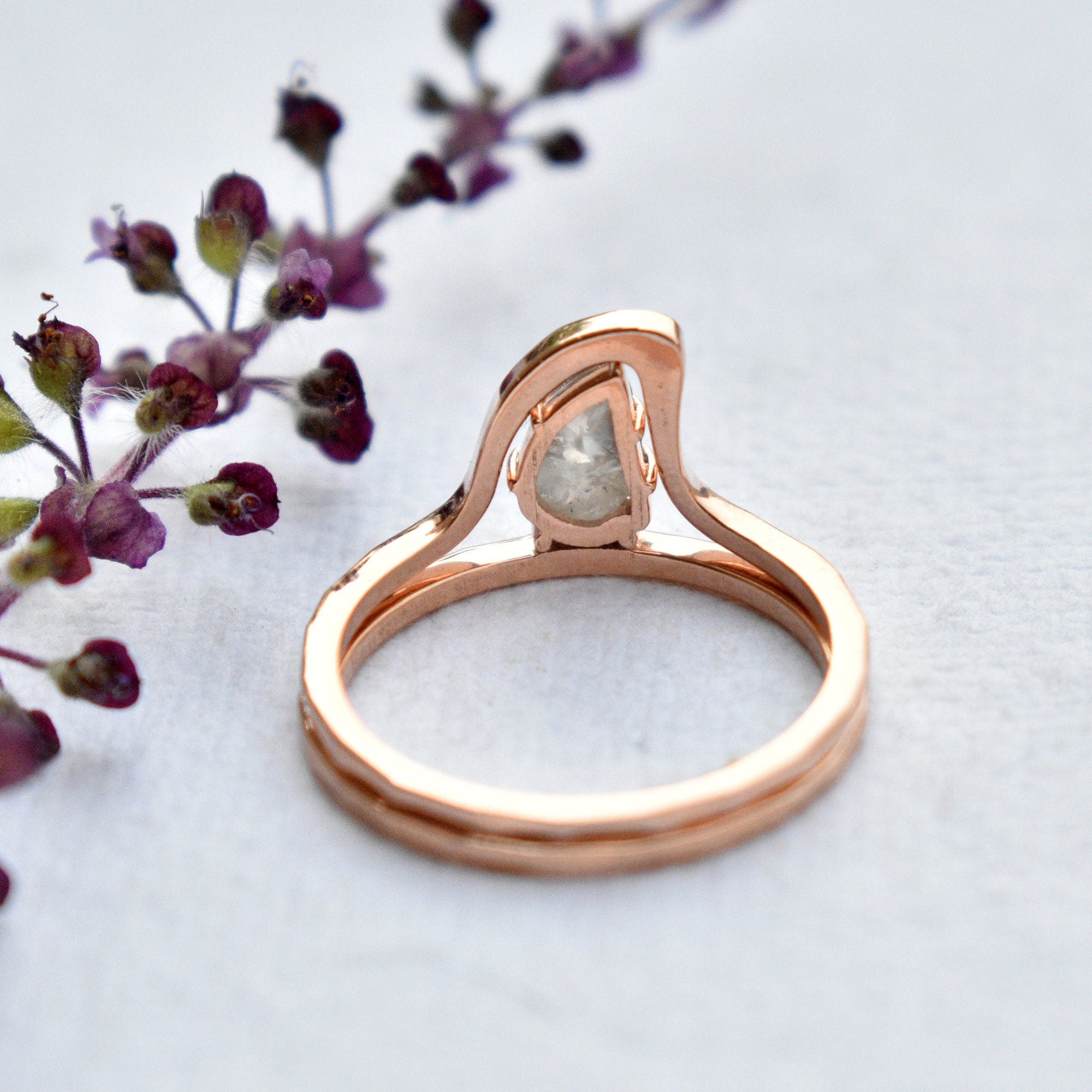 Gray Rough Natural Diamond Wave Ring Set