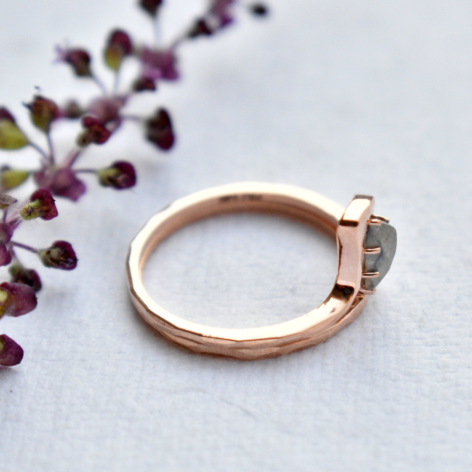 Gray Rough Natural Diamond Wave Ring Set