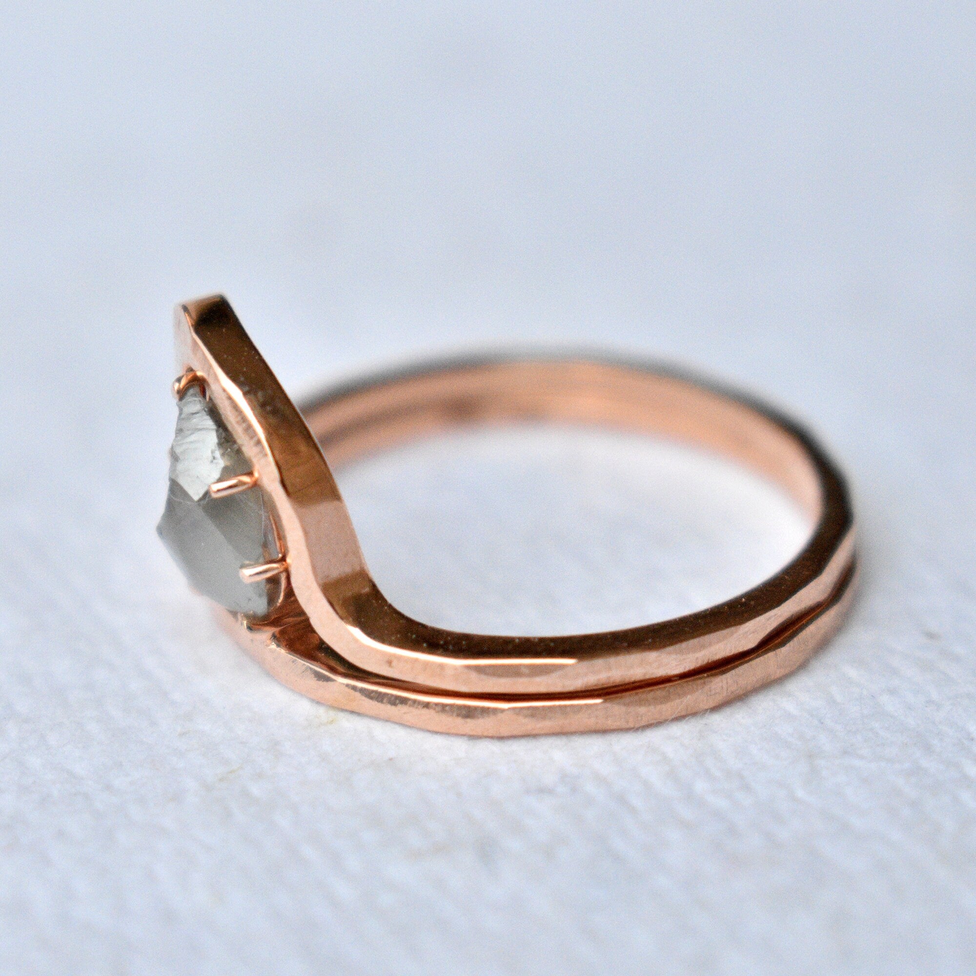 Gray Rough Natural Diamond Wave Ring Set