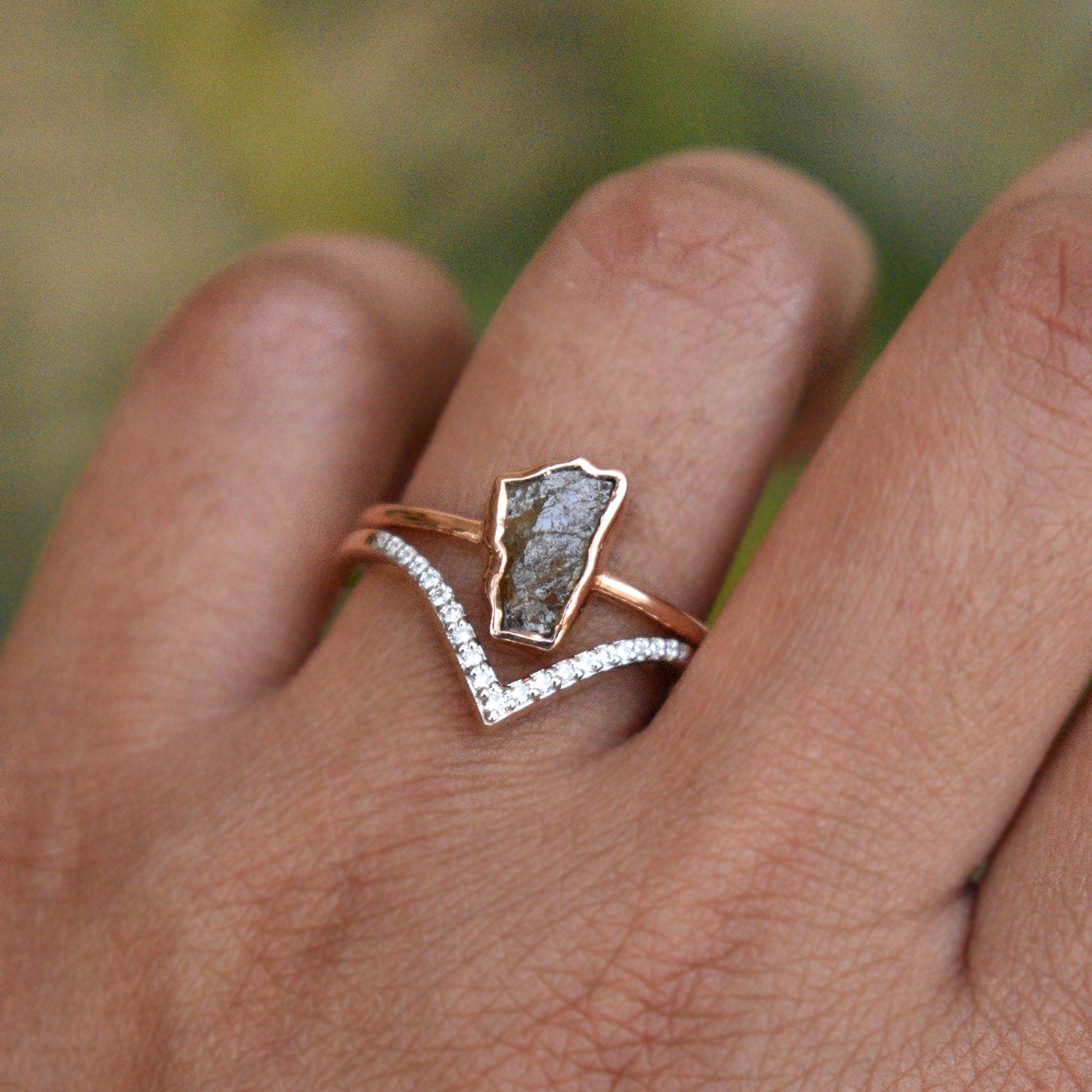 Brown Rough Diamond Bezel Set Engagement Ring