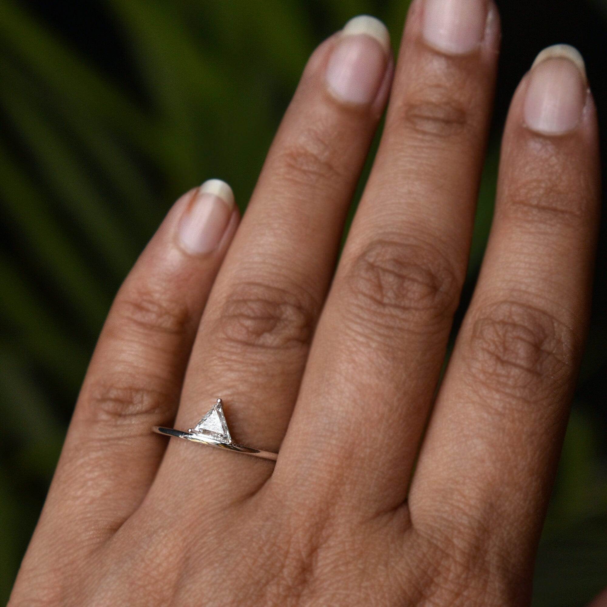 Natural Trillion Cut Diamond Engagement Ring, READY TO SHIP