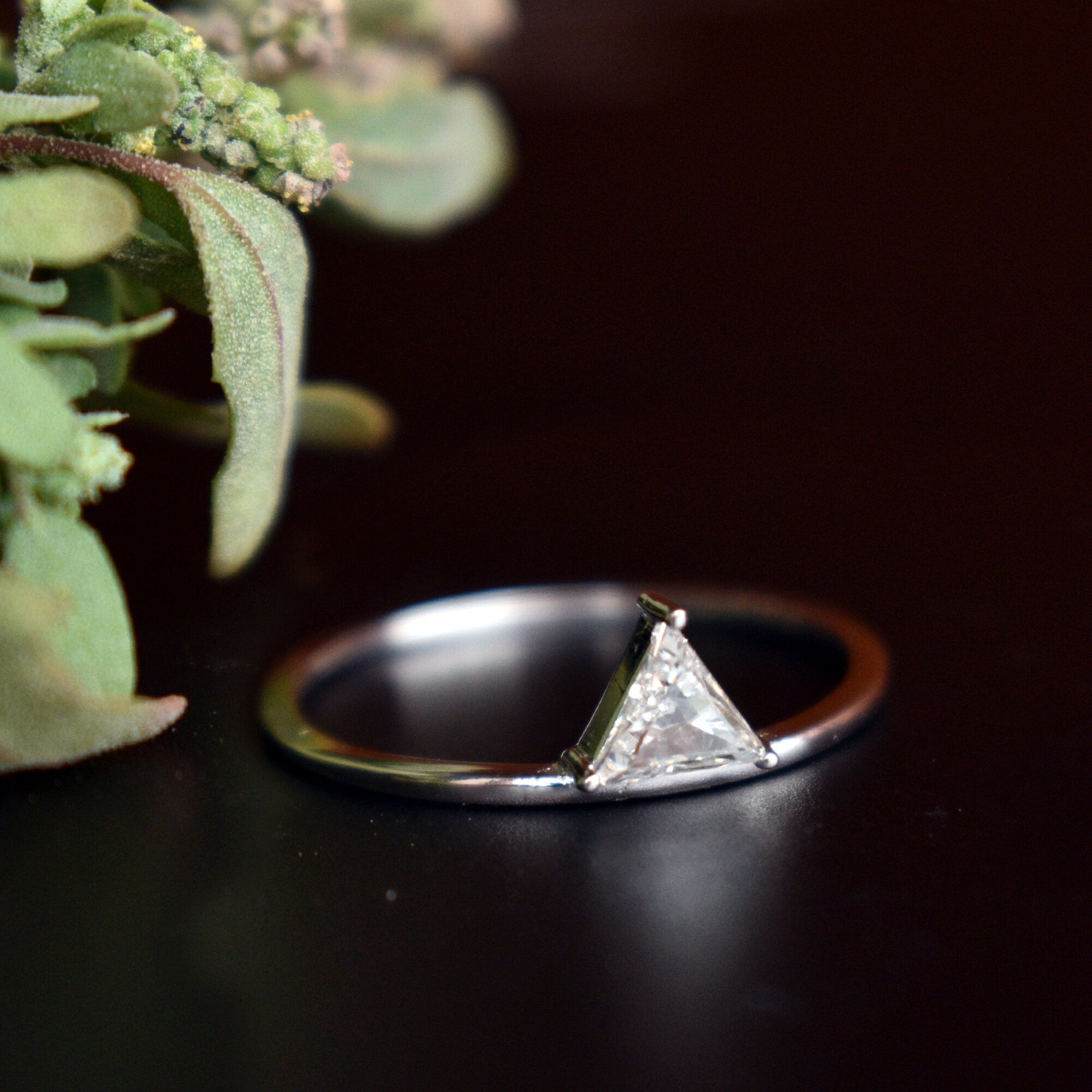 Natural Trillion Cut Diamond Engagement Ring, READY TO SHIP