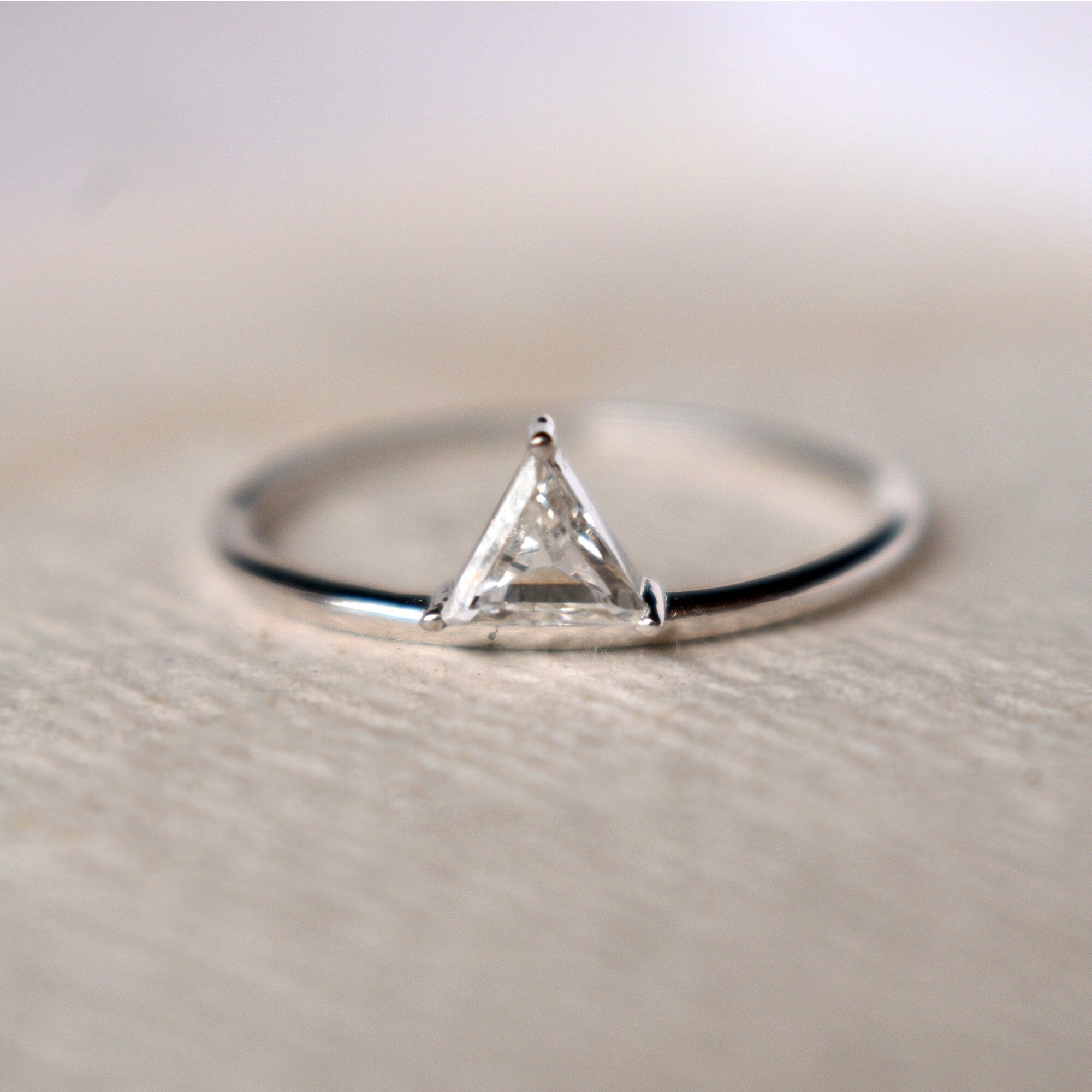 Natural Trillion Cut Diamond Engagement Ring, READY TO SHIP